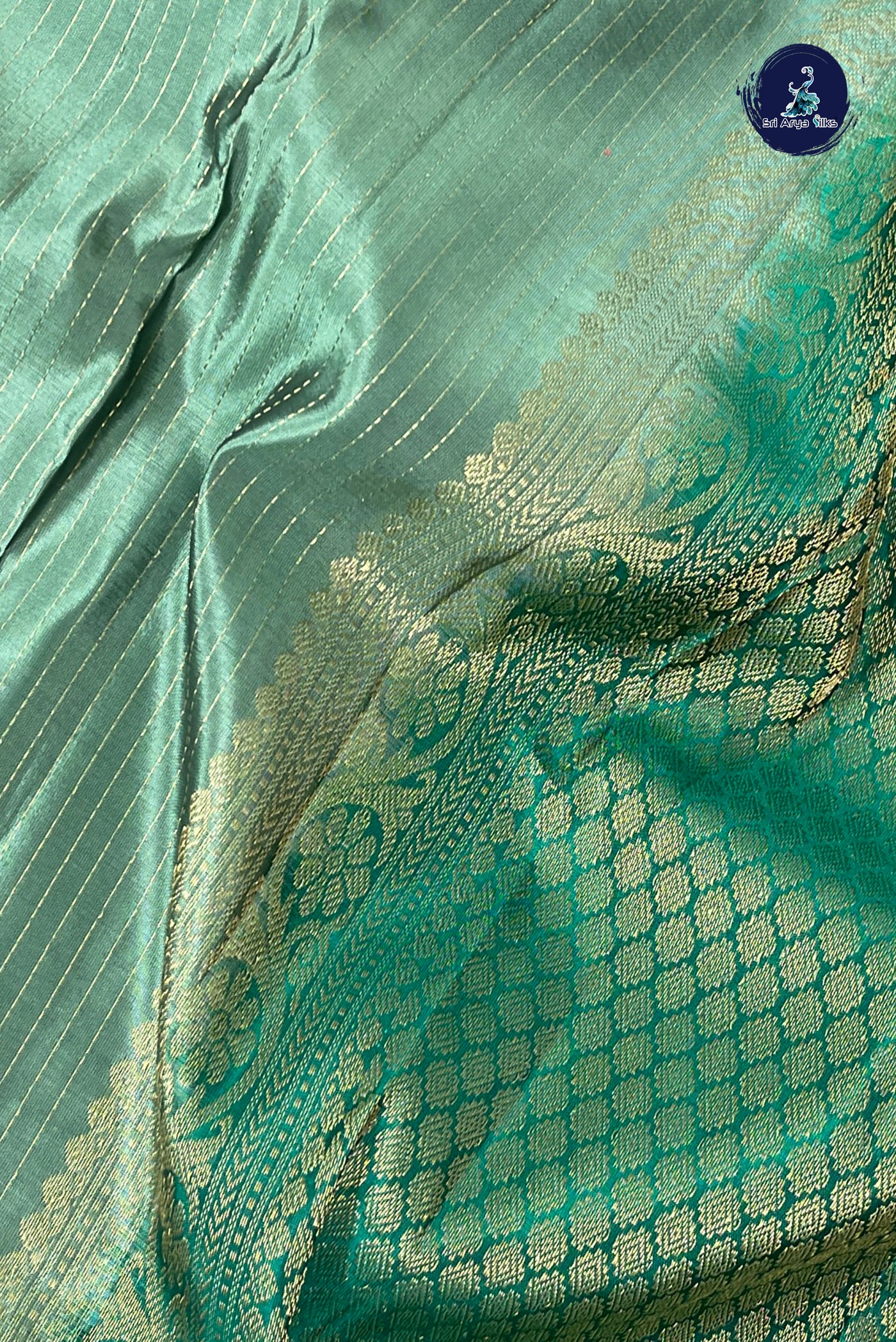 Pastel Green Half Pure Silk Saree With Stripes Pattern