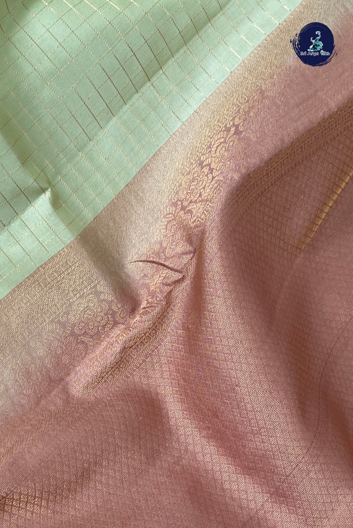 Elaichi Green Half Pure Silk Saree With Zari Checked Pattern