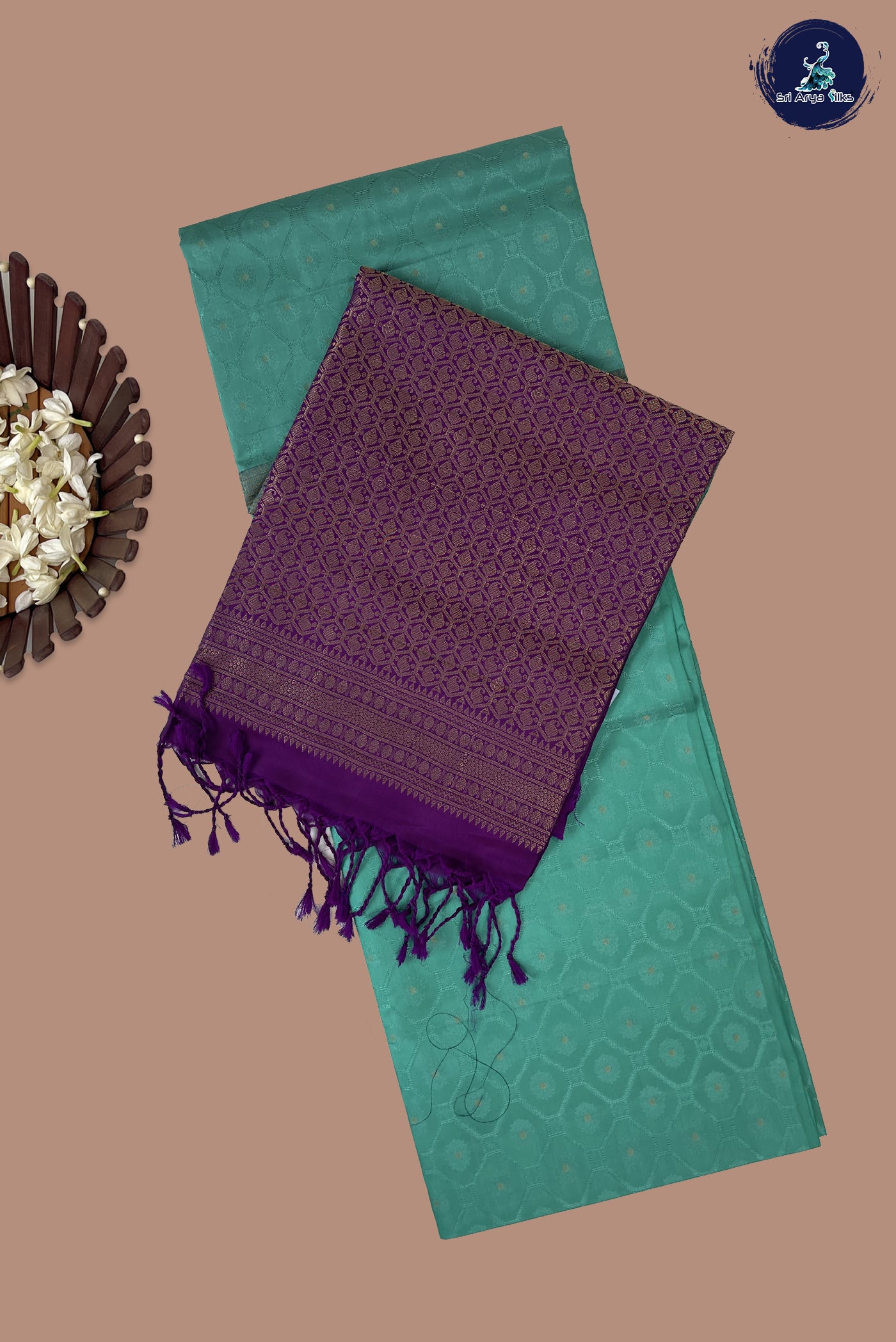 Teal Blue Half Pure Silk Saree With Embossed Pattern