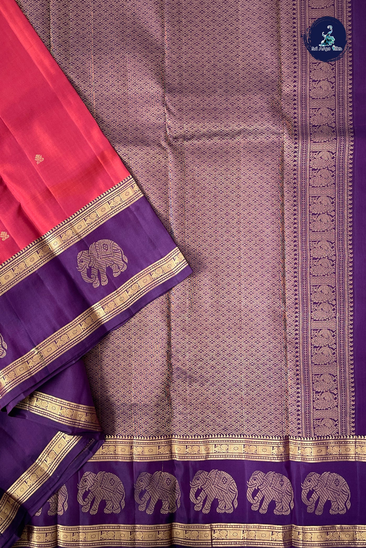 Rust Half Pure Silk Saree With Zari Buttas Pattern
