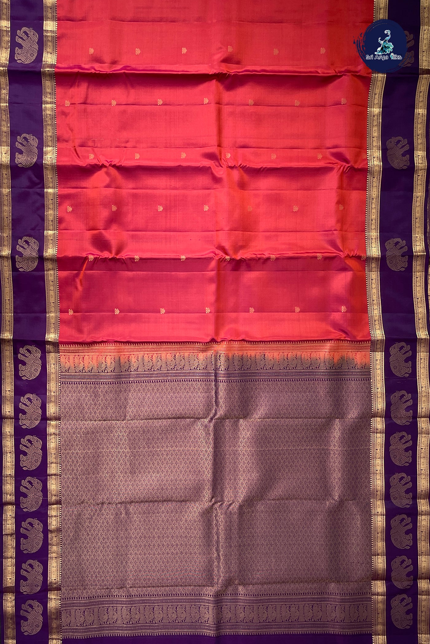 Rust Half Pure Silk Saree With Zari Buttas Pattern