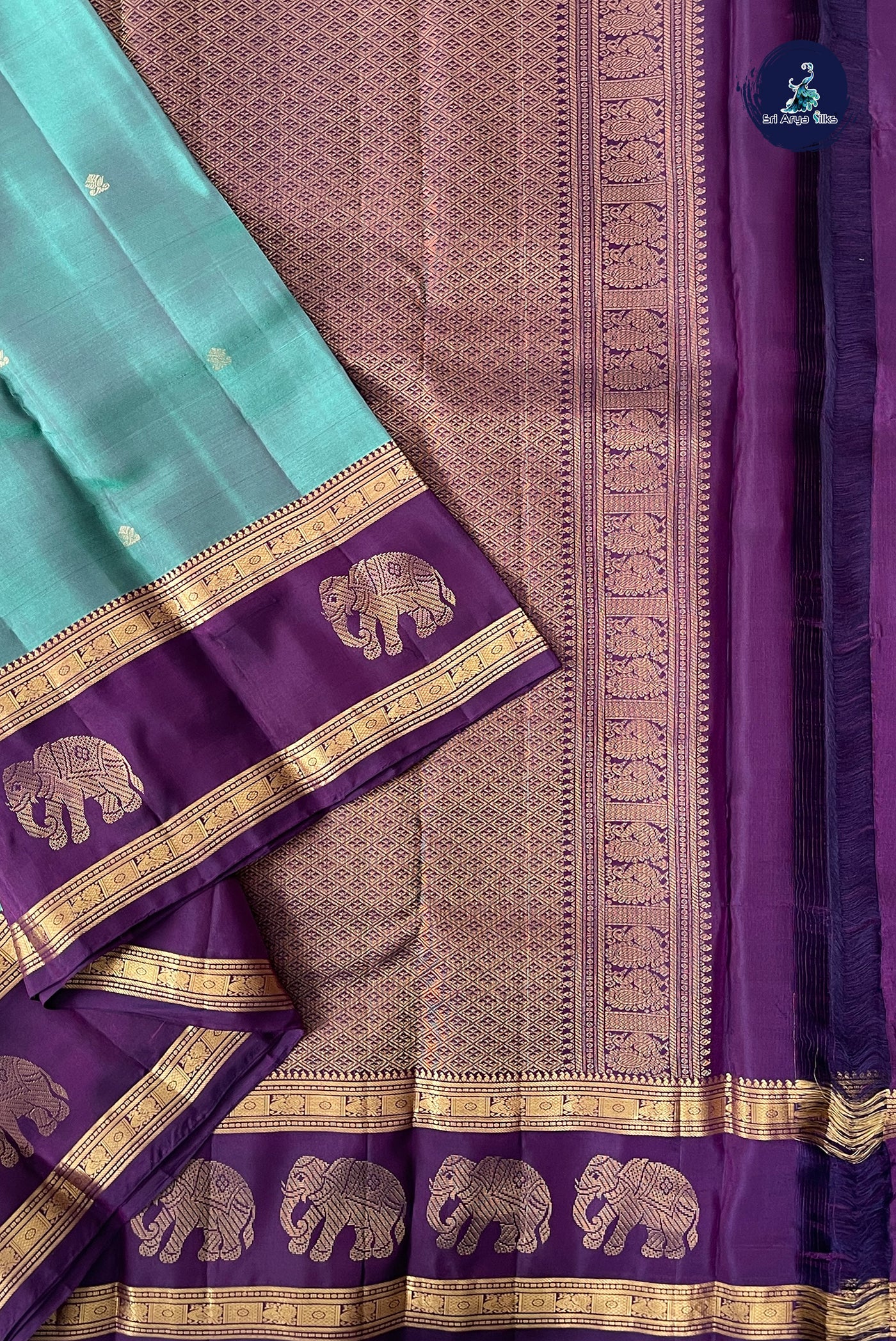 Greyish Blue Half Pure Silk Saree With Zari Buttas Pattern