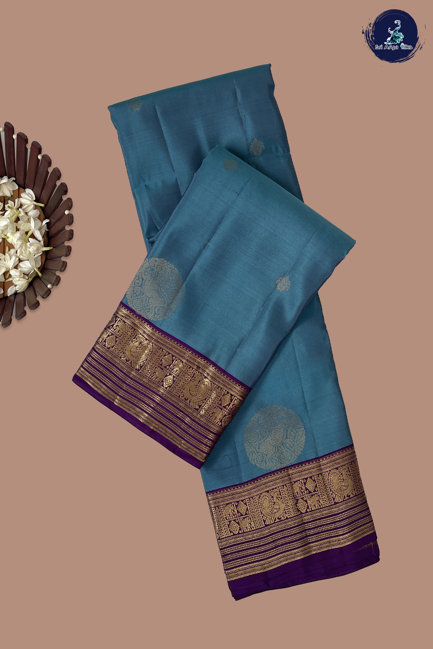 Blue Half Pure Silk Saree With Zari Buttas Pattern
