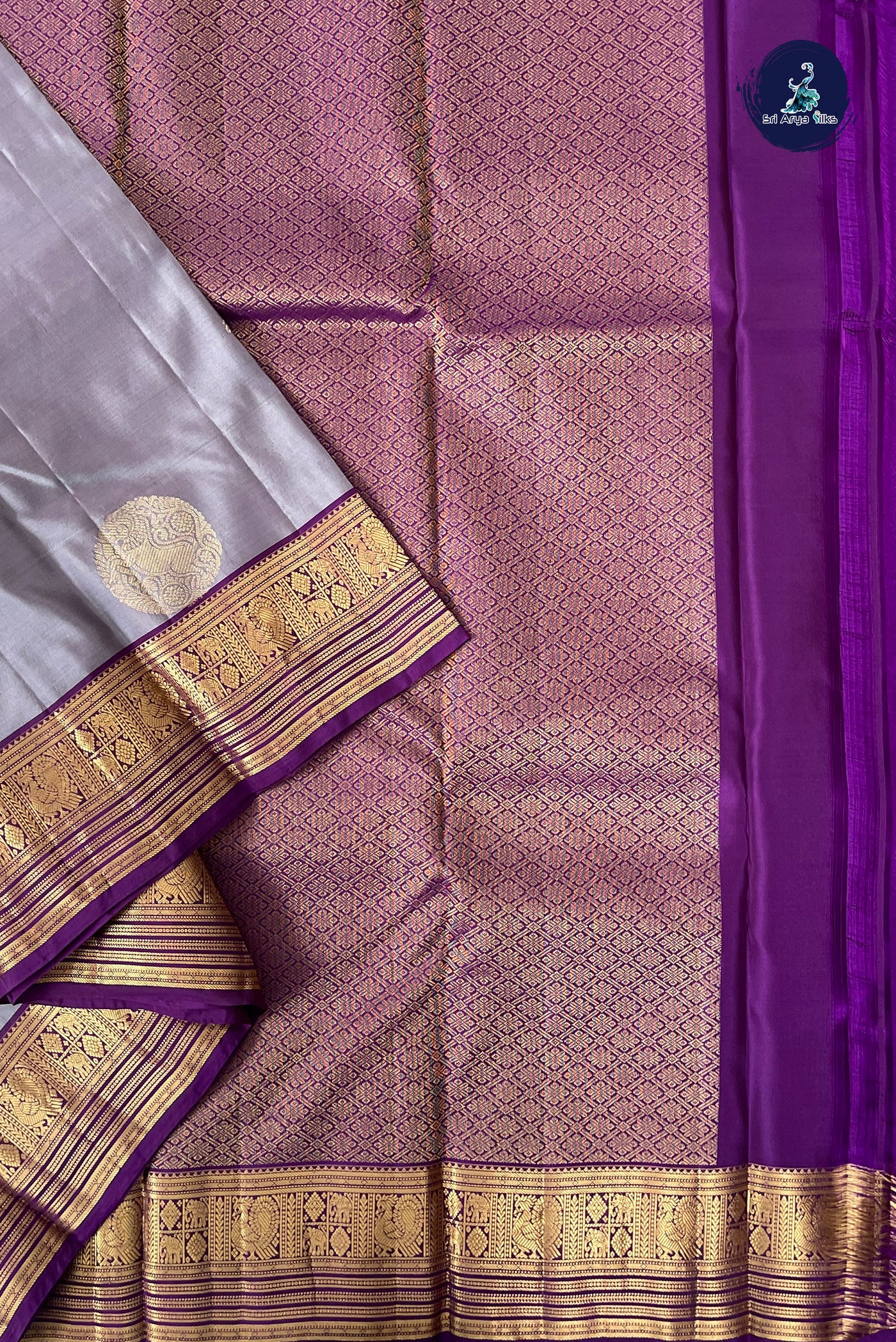 Grey Half Pure Silk Saree With Zari Buttas Pattern
