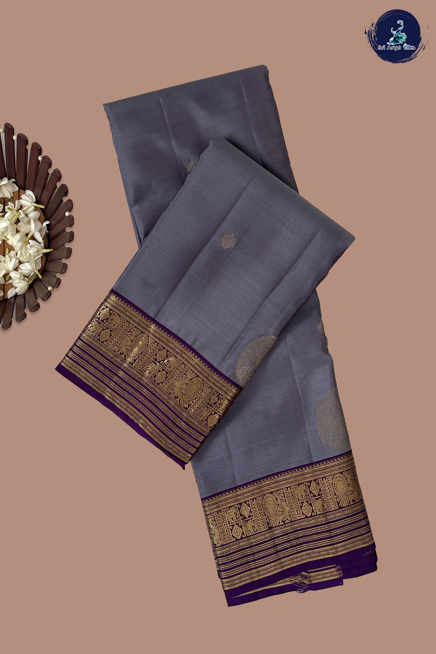 Grey Half Pure Silk Saree With Zari Buttas Pattern