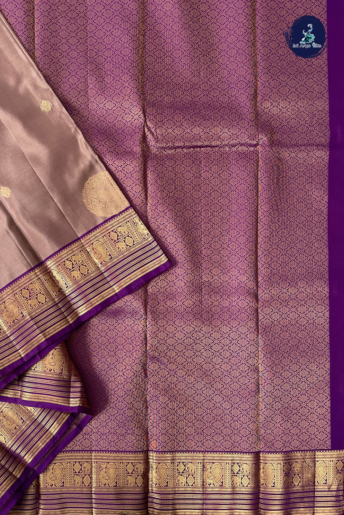 Light Brown Half Pure Silk Saree With Zari Buttas Pattern
