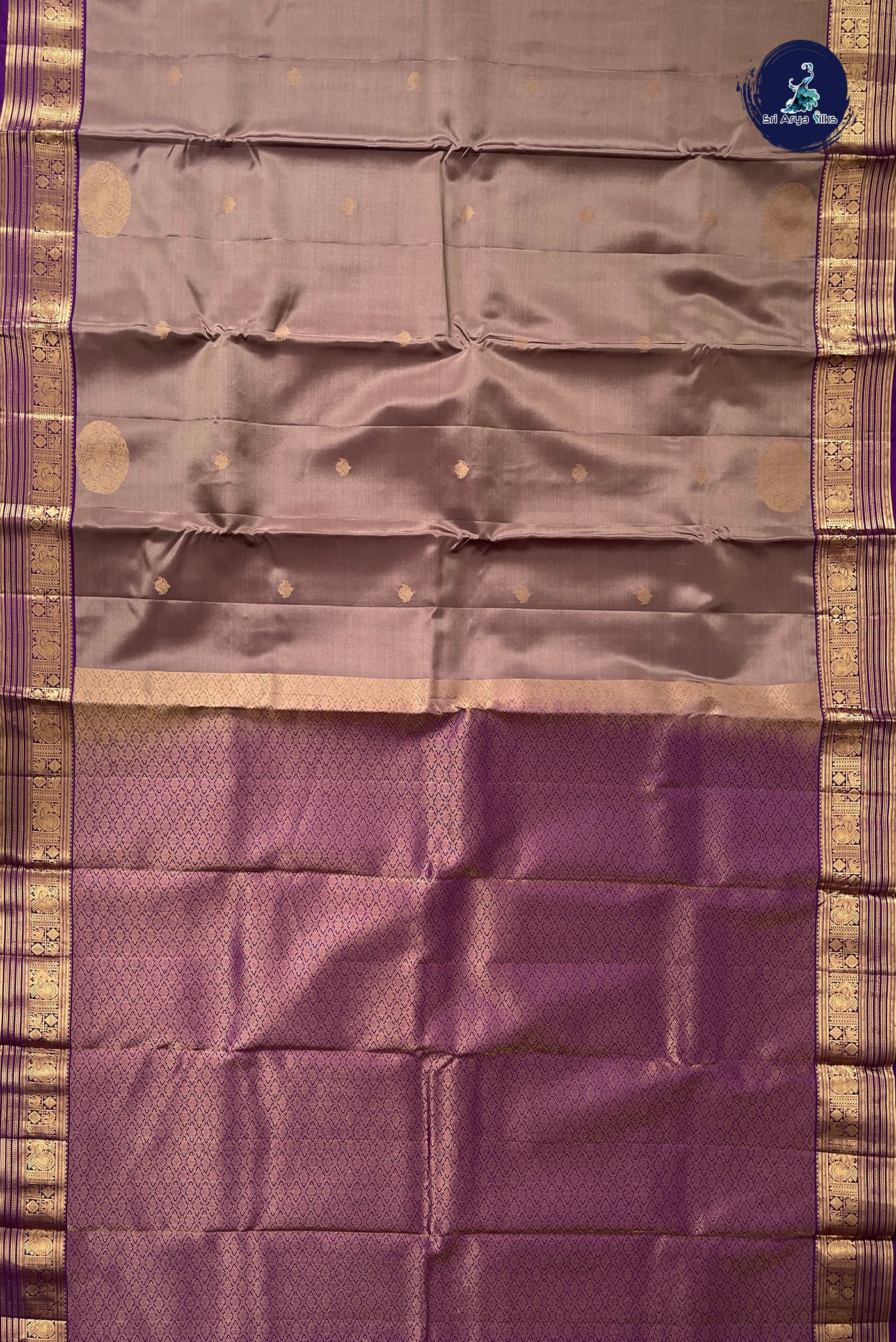 Light Brown Half Pure Silk Saree With Zari Buttas Pattern