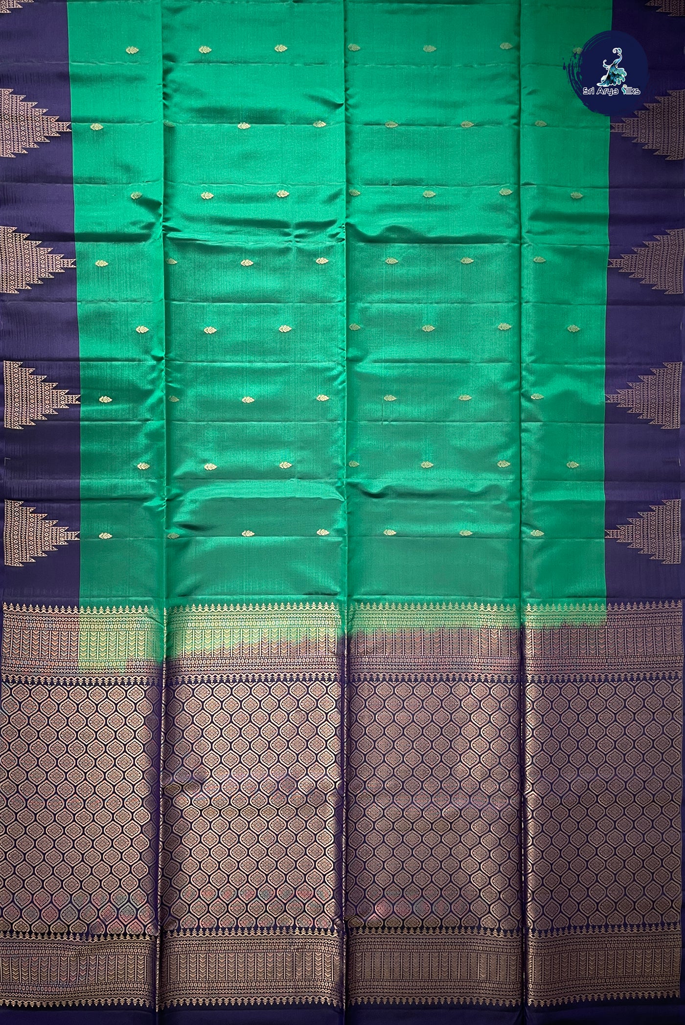 Dark Green Half Pure Silk Saree With Zari Buttas Pattern