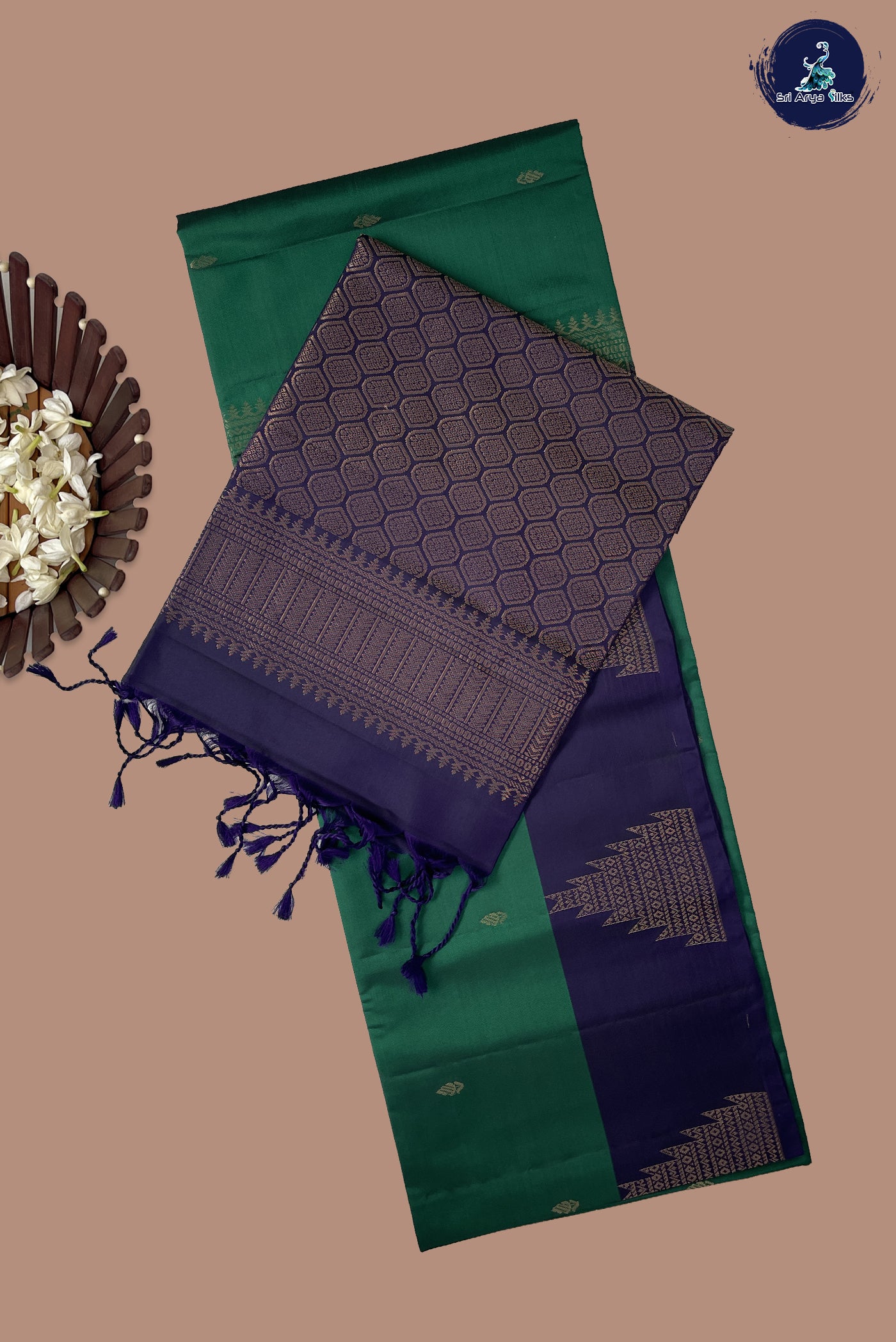 Dark Green Half Pure Silk Saree With Zari Buttas Pattern