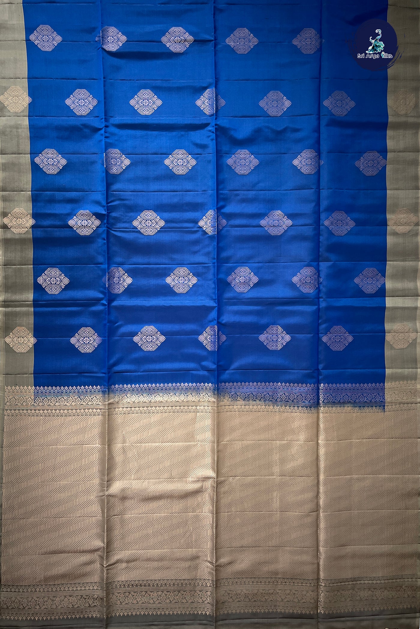 Blue Half Pure Silk Saree With Zari Buttas Pattern