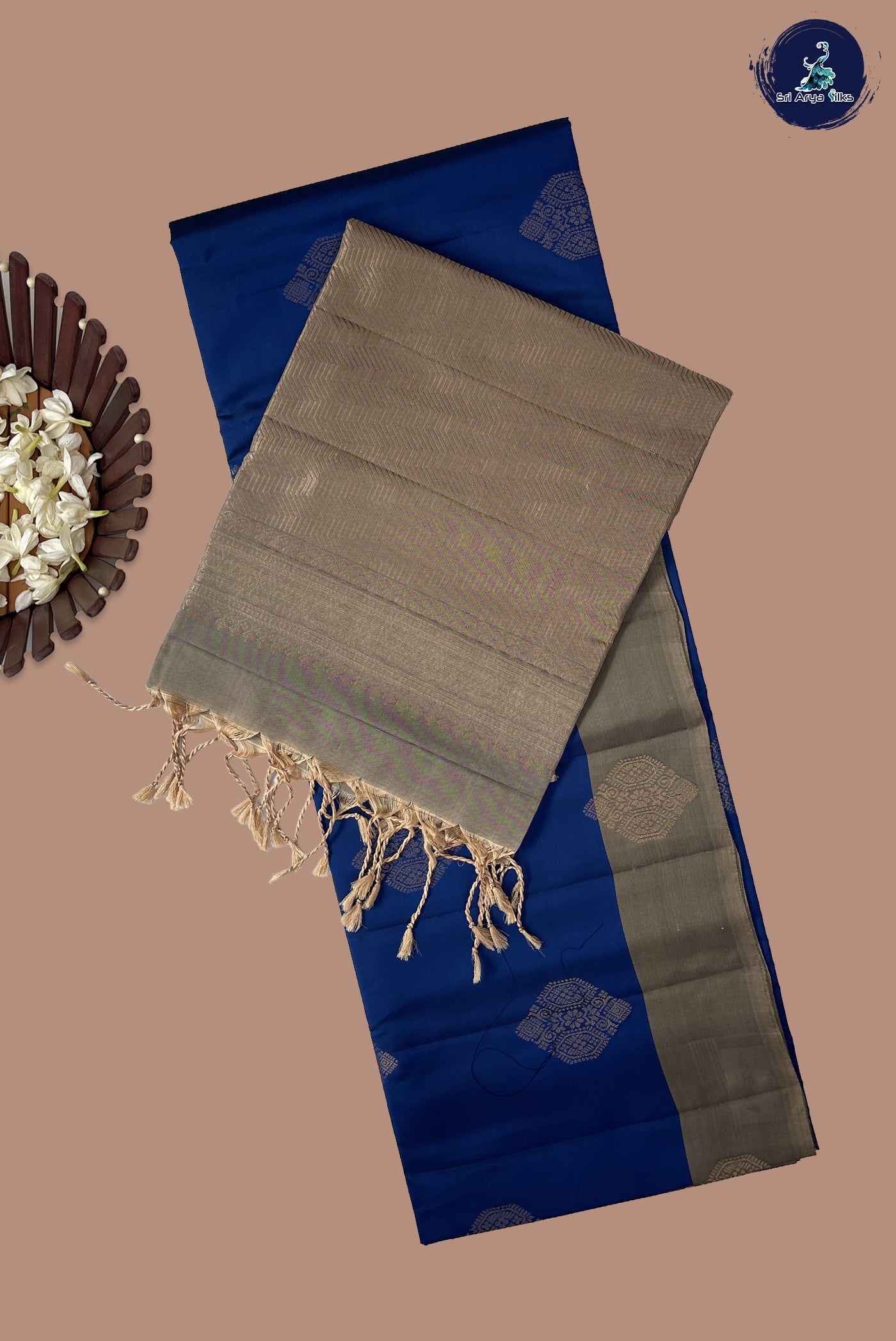 Blue Half Pure Silk Saree With Zari Buttas Pattern