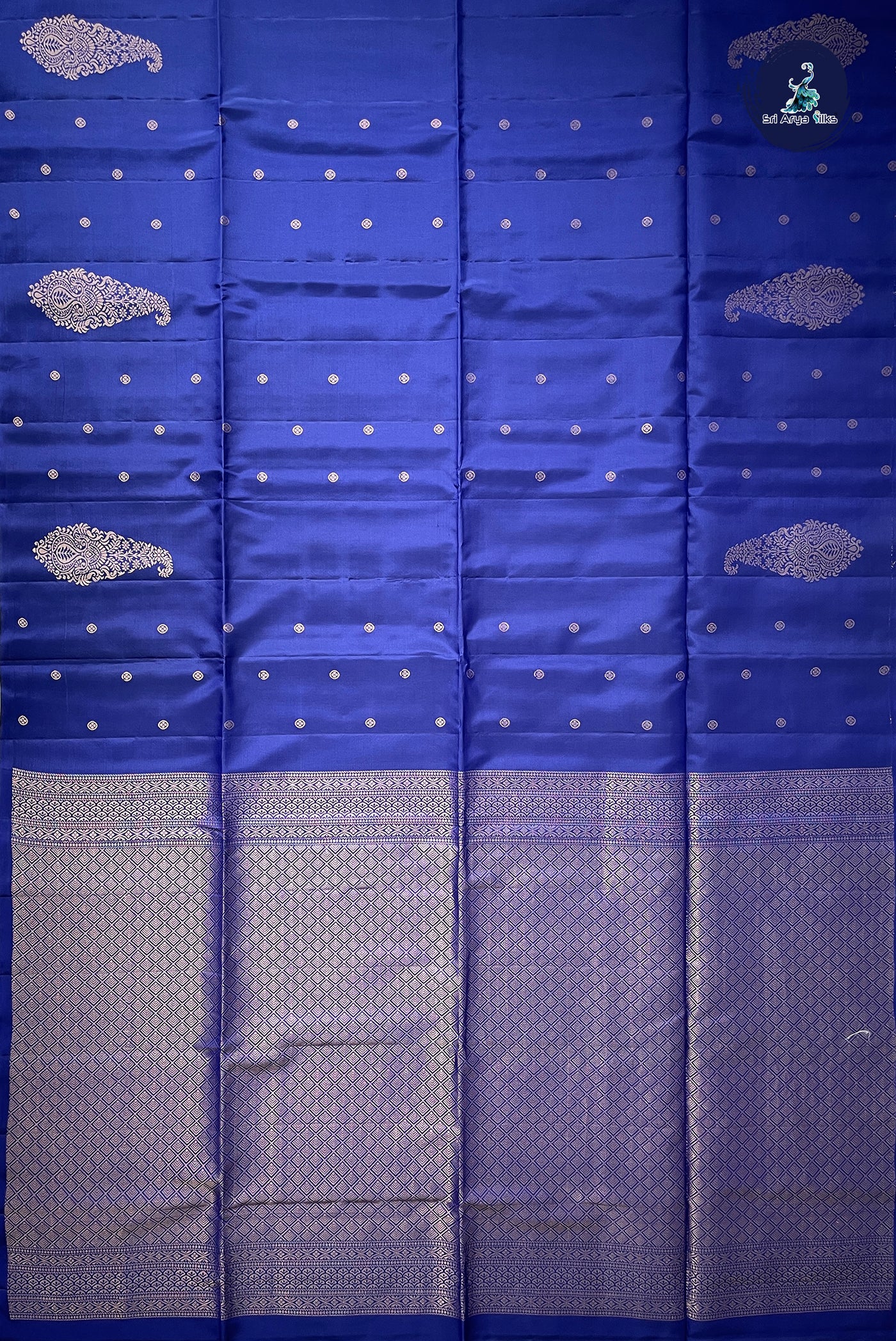 Dark Blue Half Pure Silk Saree With Zari Buttas Pattern