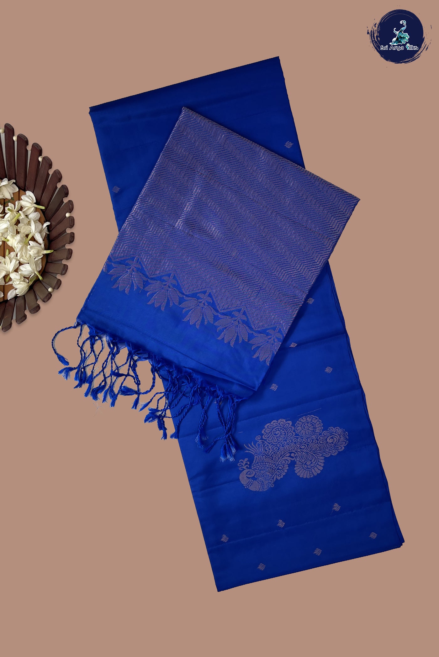 Blue Half Pure Silk Saree With Zari Buttas Pattern