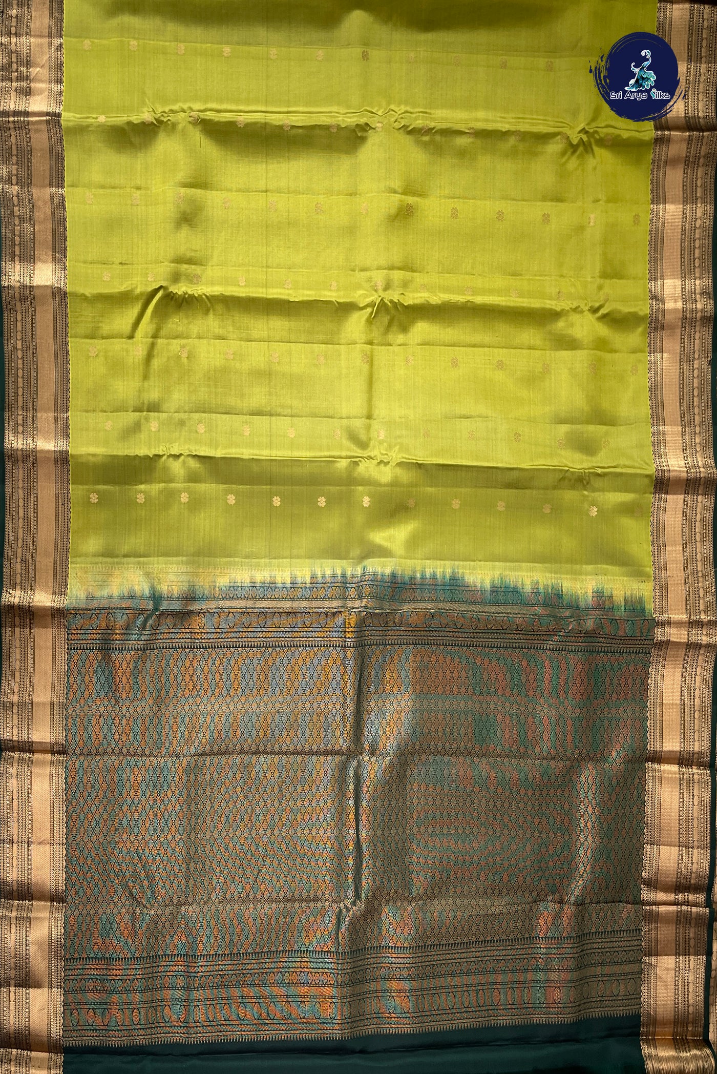Lime Green Half Pure Silk Saree With Zari Buttas Pattern