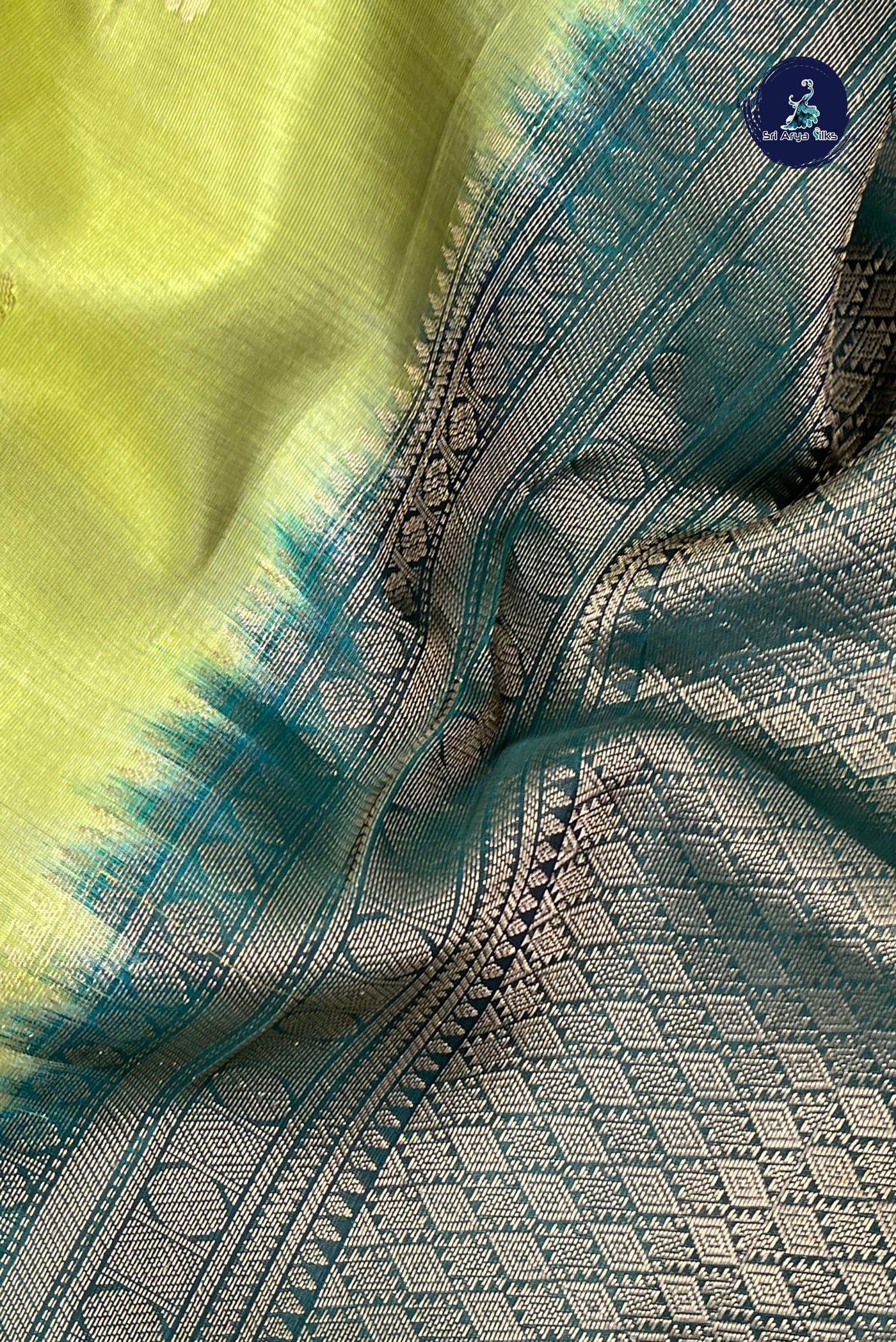 Lime Green Half Pure Silk Saree With Zari Buttas Pattern