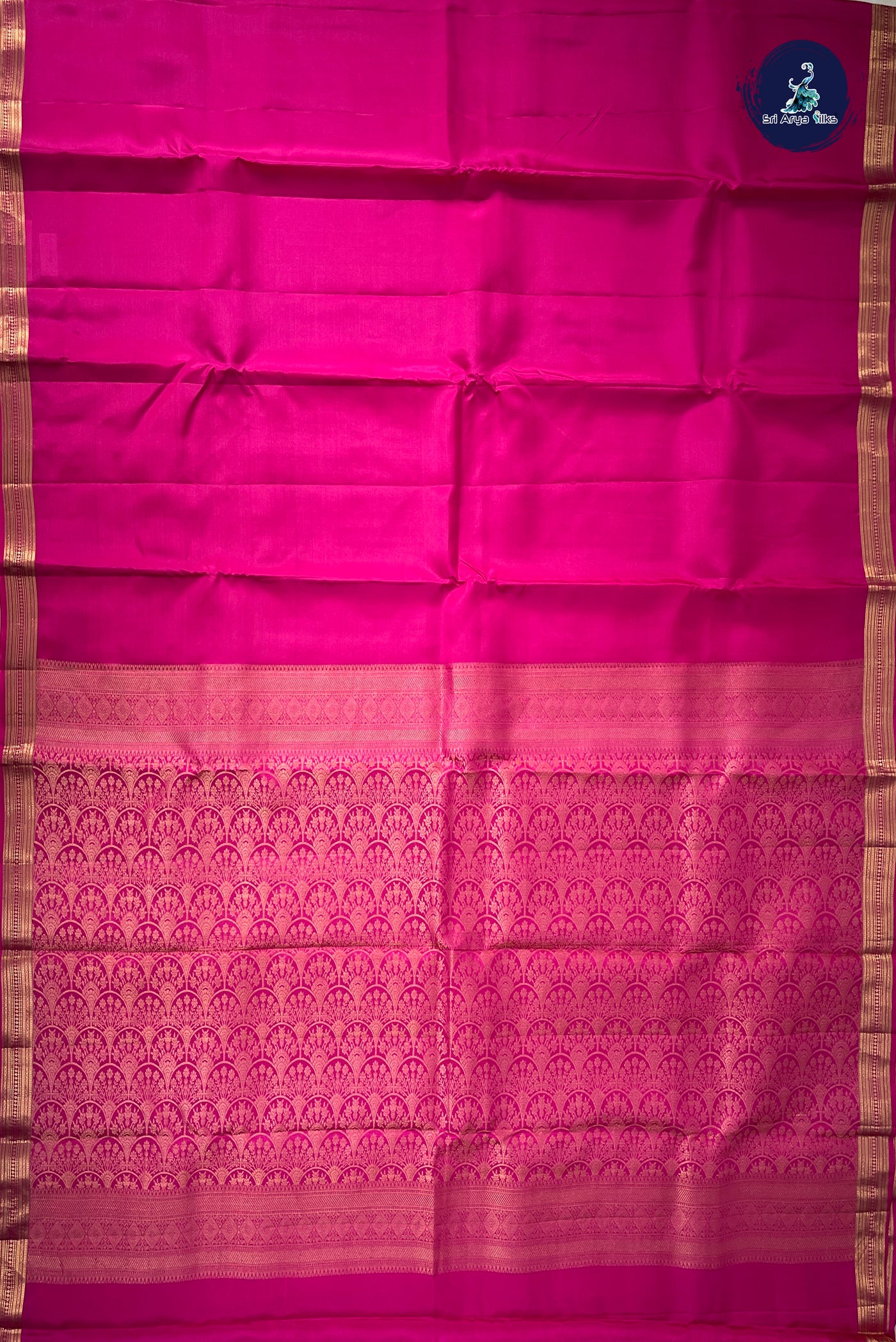 Dark Pink Half Pure Silk Saree With Plain Pattern