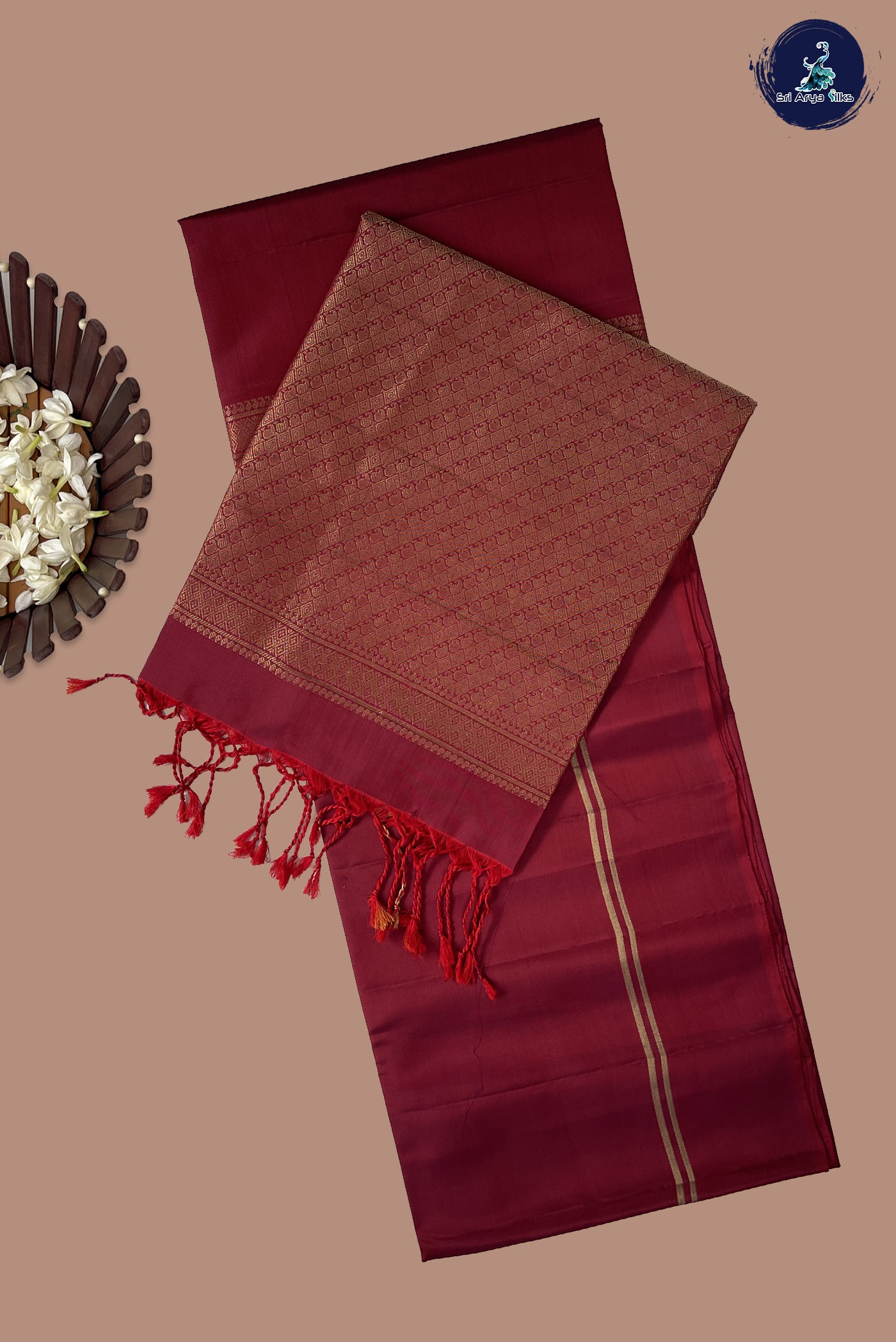 Dual Tone Maroon Half Pure Silk Saree With Plain Pattern