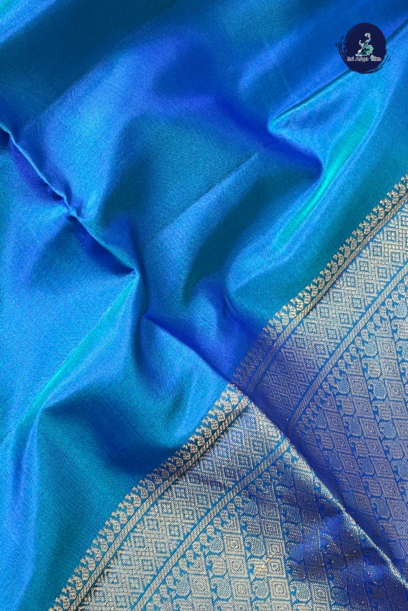 Peacock Blue Half Pure Silk Saree With Plain Pattern