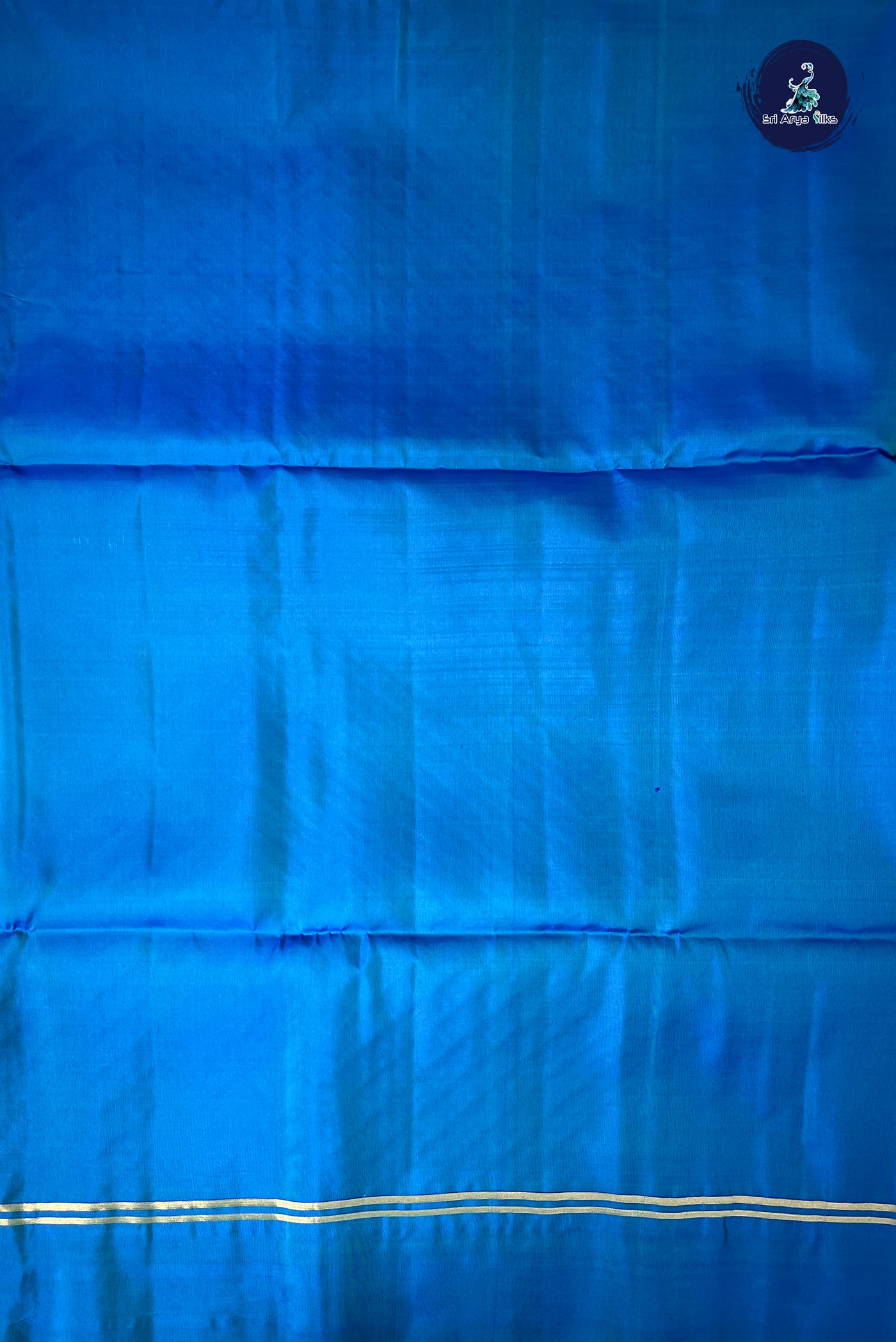 Peacock Blue Half Pure Silk Saree With Plain Pattern
