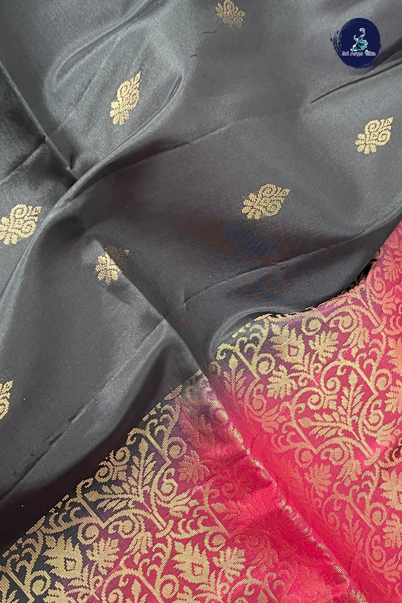 Black Half Pure Silk Saree With Zari Buttas Pattern