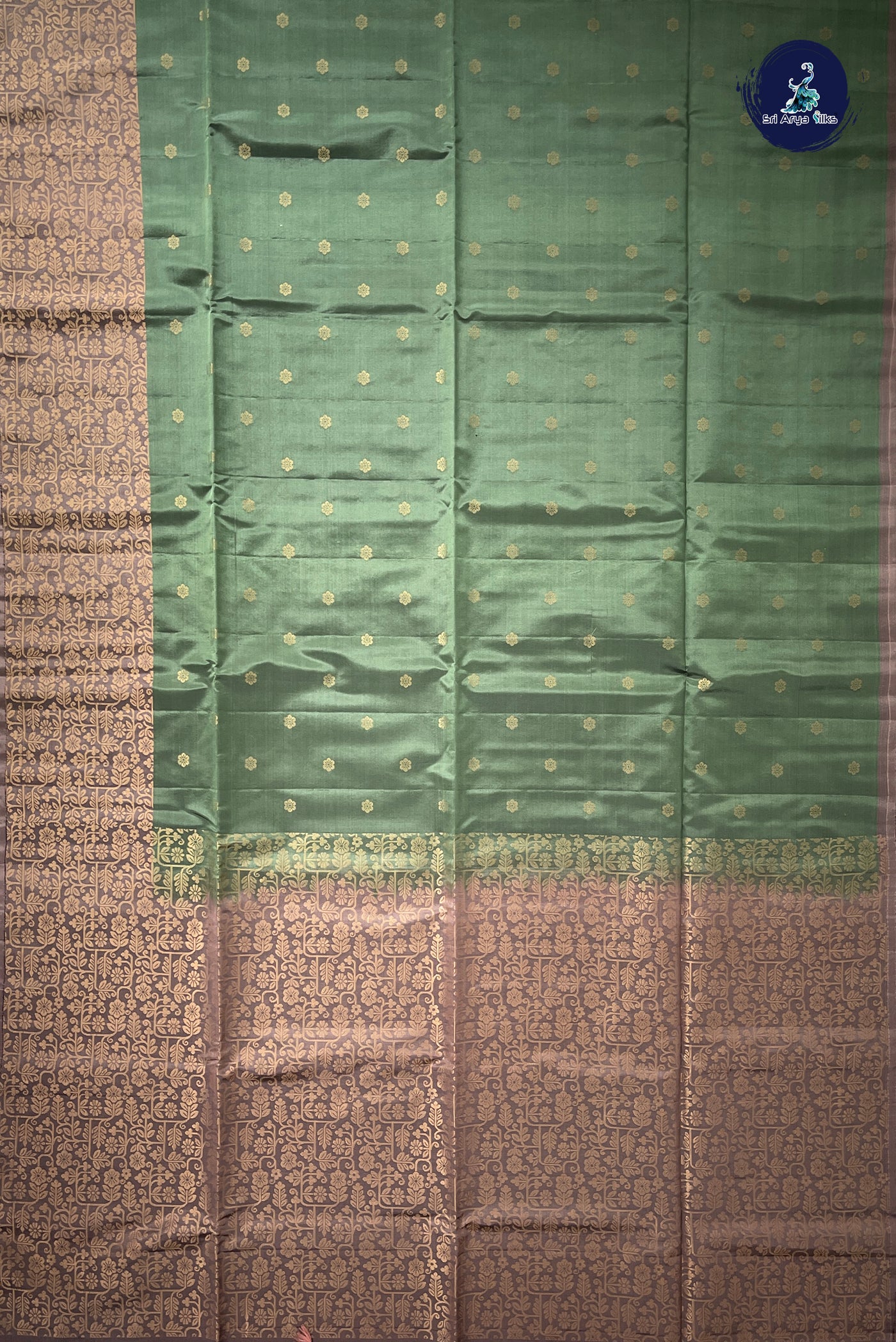 Greenish Grey Half Pure Silk Saree With Zari Buttas Pattern