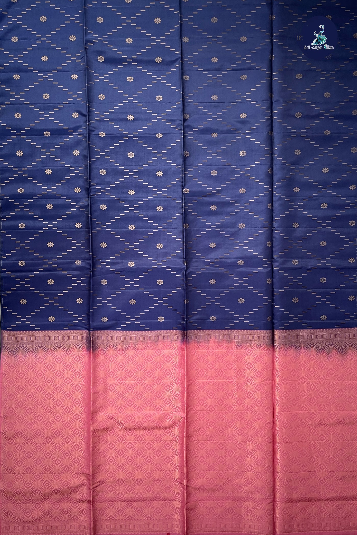 Navy Blue Half Pure Silk Saree With Zari Woven Pattern