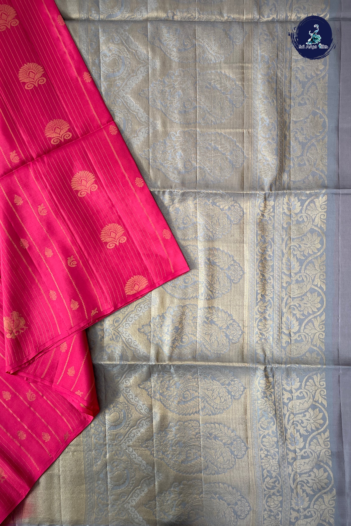 Dark Pink Half Pure Silk Saree With Zari Woven Pattern