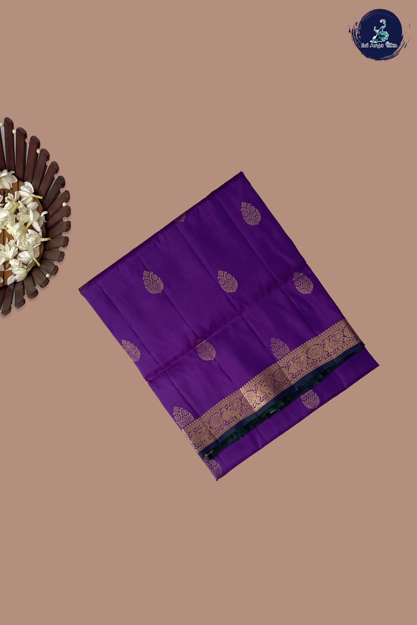 Purple Half Pure Silk Saree With Zari Buttas Pattern