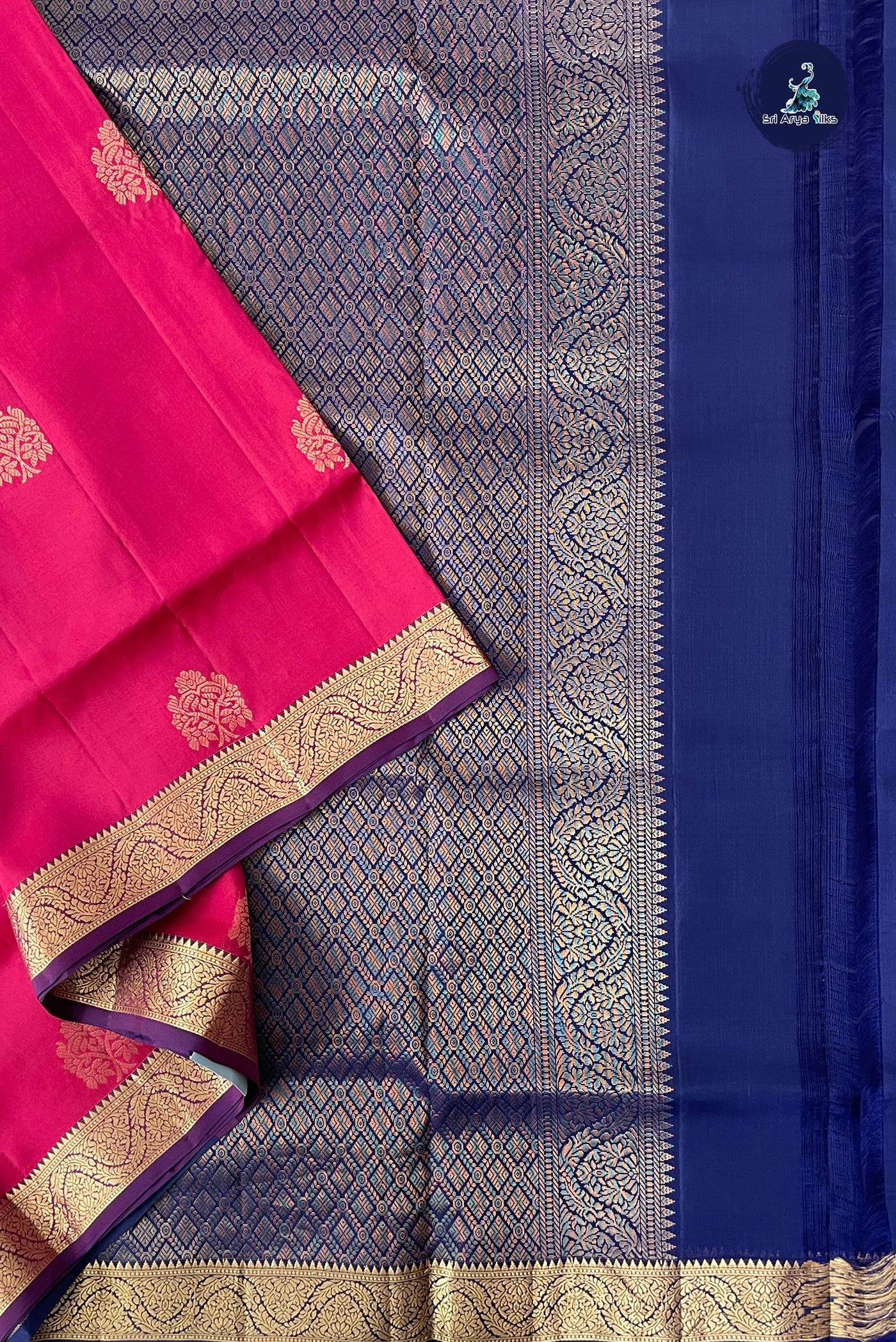 Dark Pink Half Pure Silk Saree With Zari Buttas Pattern