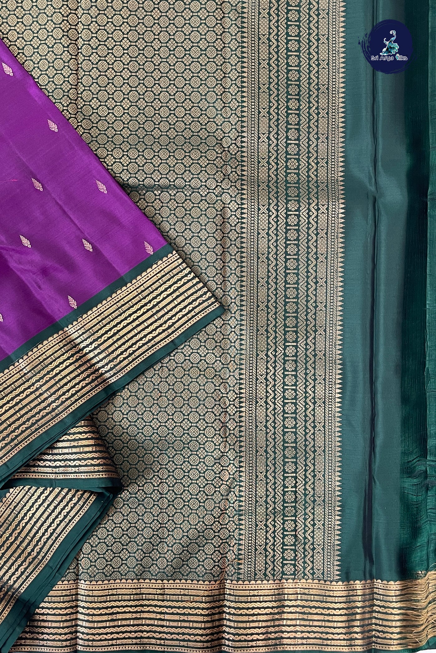 Purple Half Pure Silk Saree With Zari Buttas Pattern
