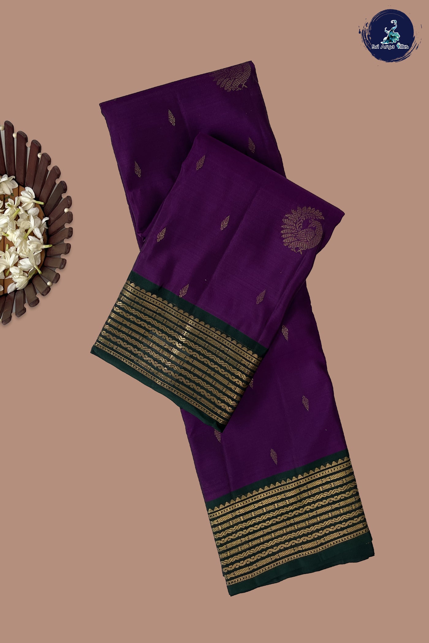 Purple Half Pure Silk Saree With Zari Buttas Pattern