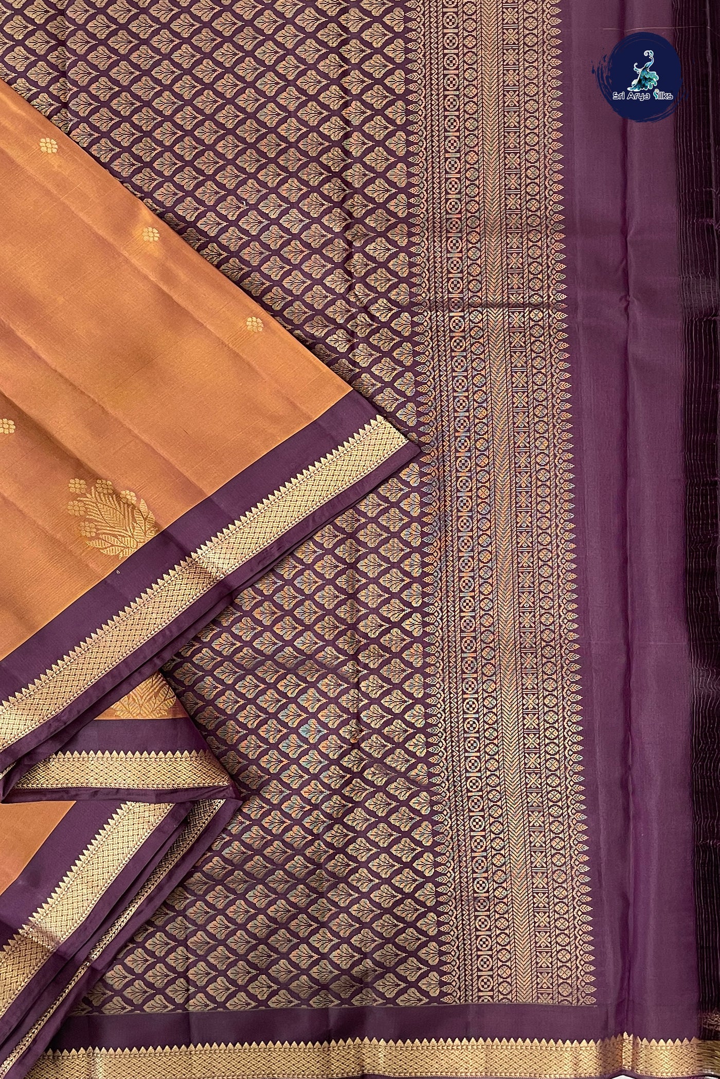 Honey Brown Half Pure Silk Saree With Zari Buttas Pattern
