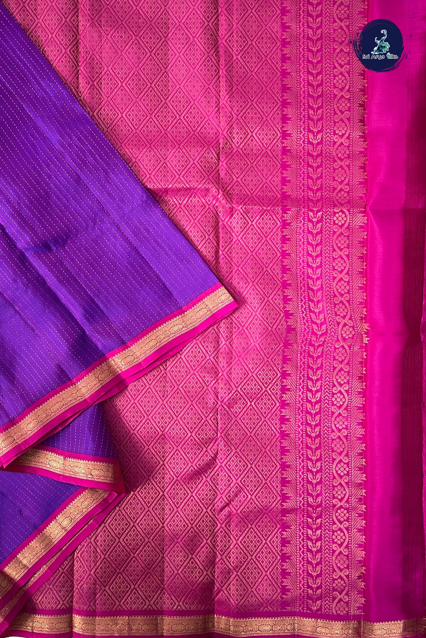 Dual Tone Purple Half Pure Silk Saree With Zari Buttas Pattern