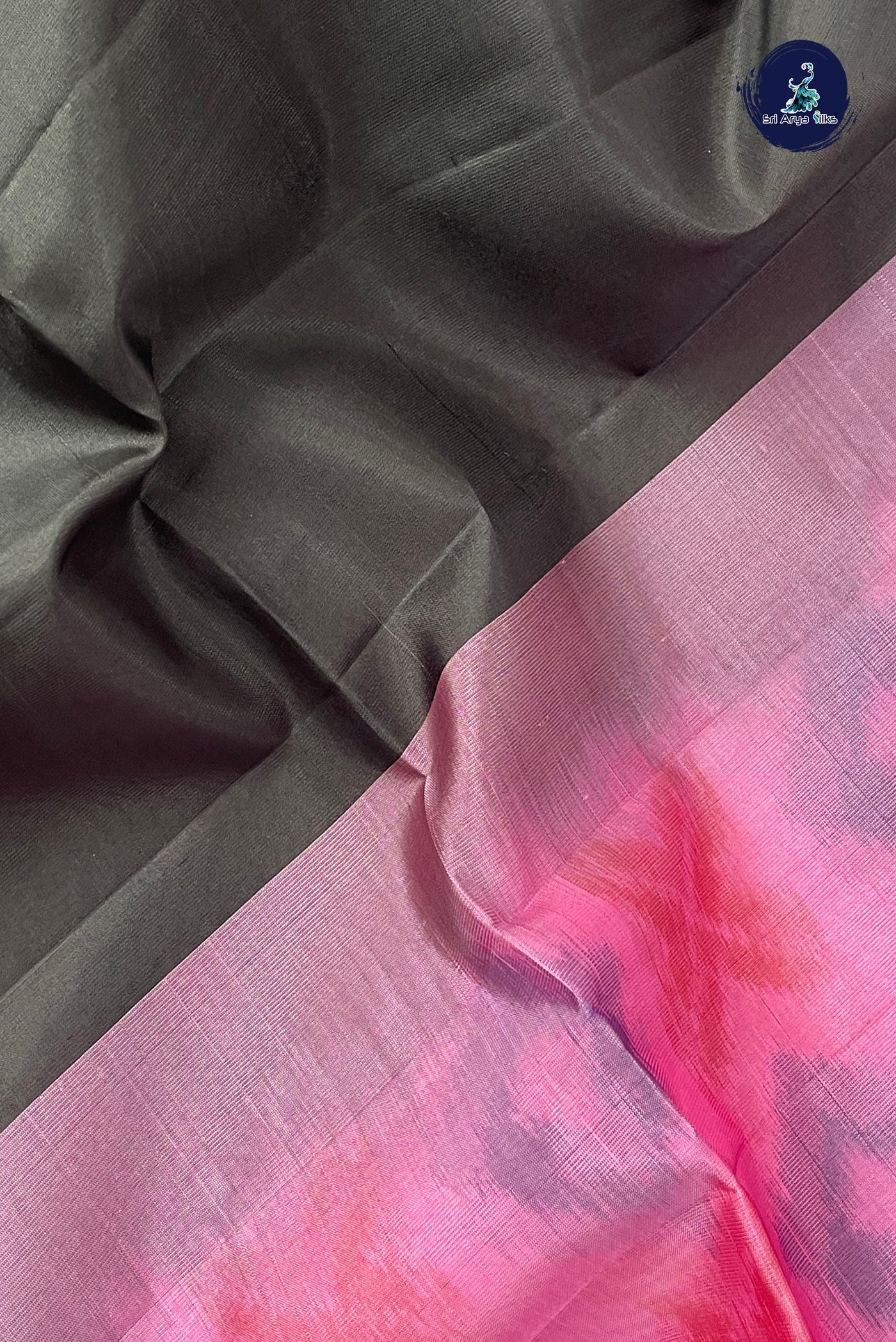 Black Half Pure Silk Saree With Plain Pattern