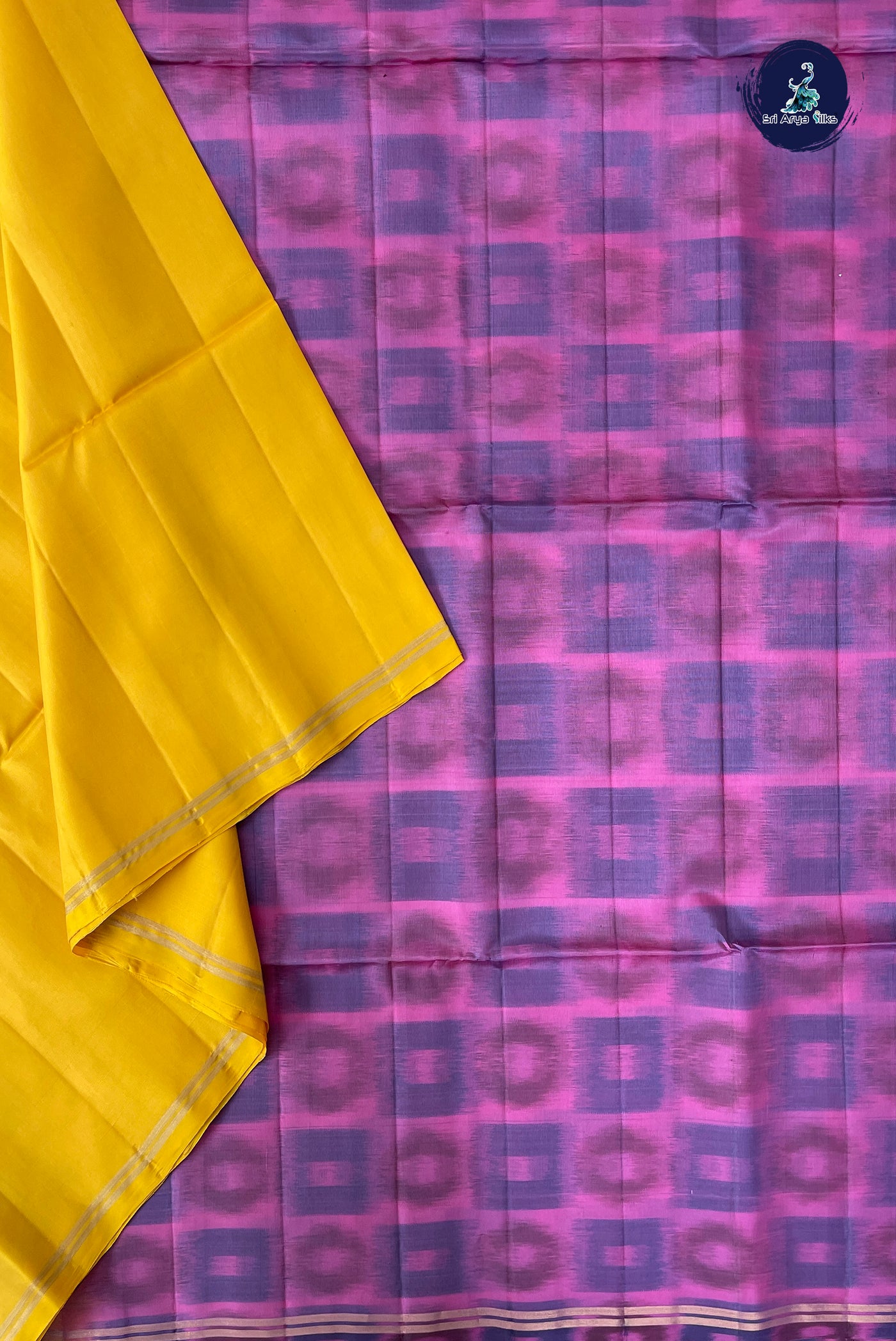 Yellow Half Pure Silk Saree With Plain Pattern
