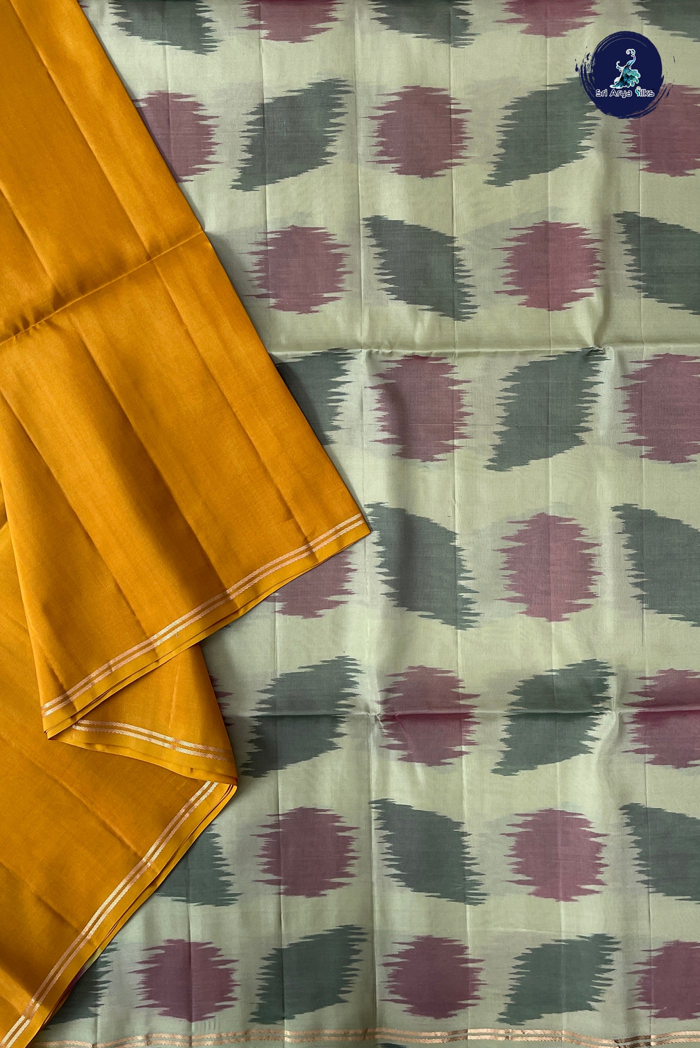 Mustard Yellow Half Pure Silk Saree With Plain Pattern