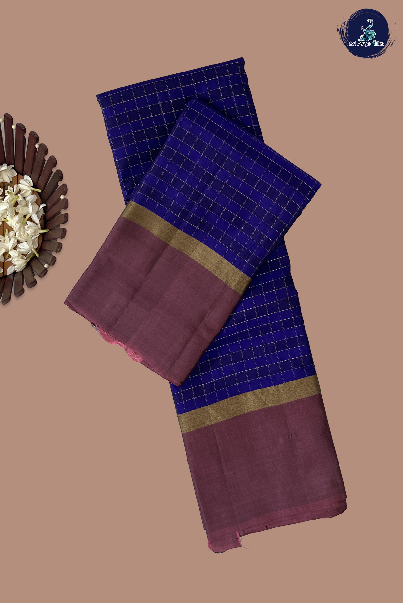 MS Blue Half Pure Silk Saree With Zari Checked Pattern