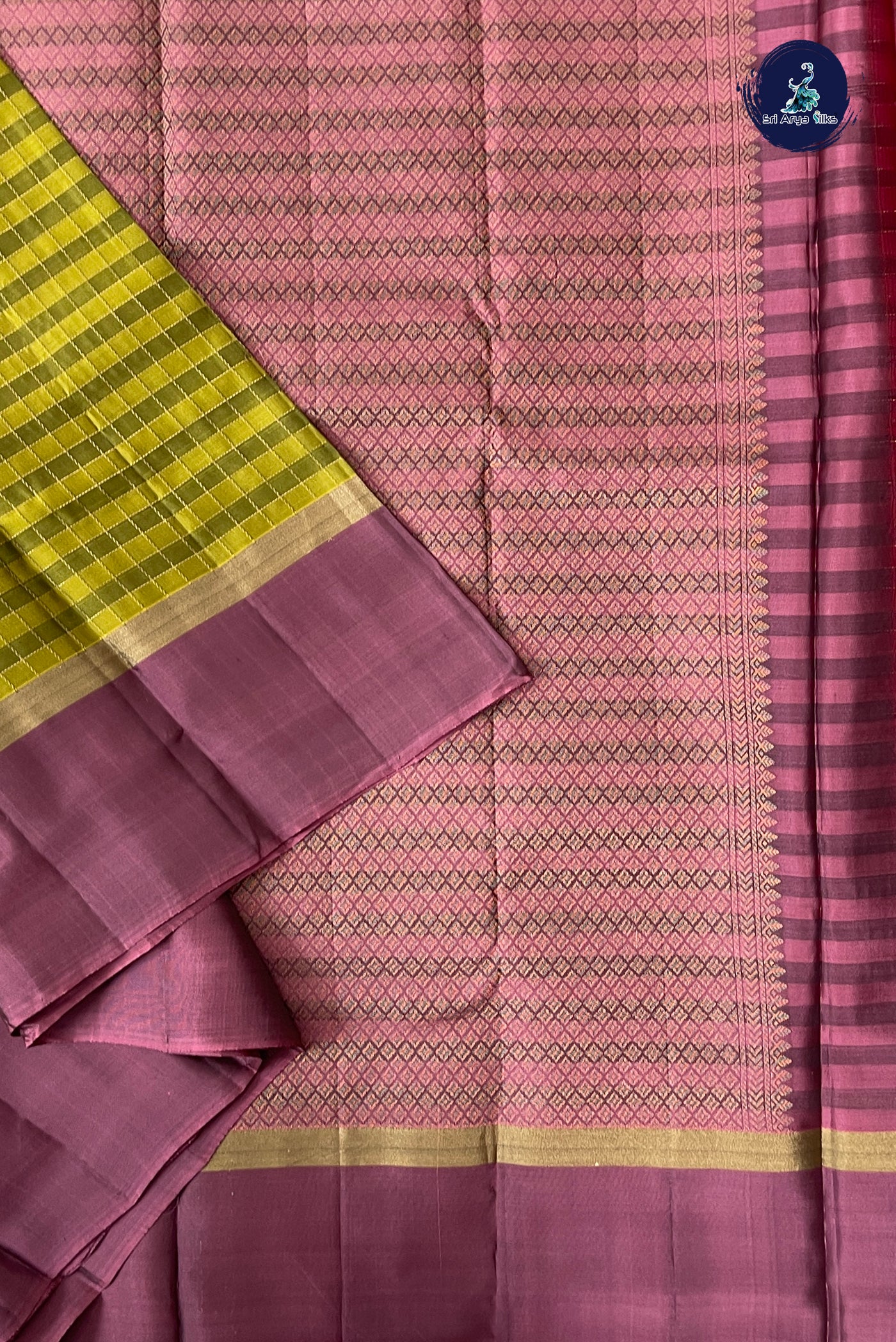 Mustard Yellow Half Pure Silk Saree With Zari Checked Pattern