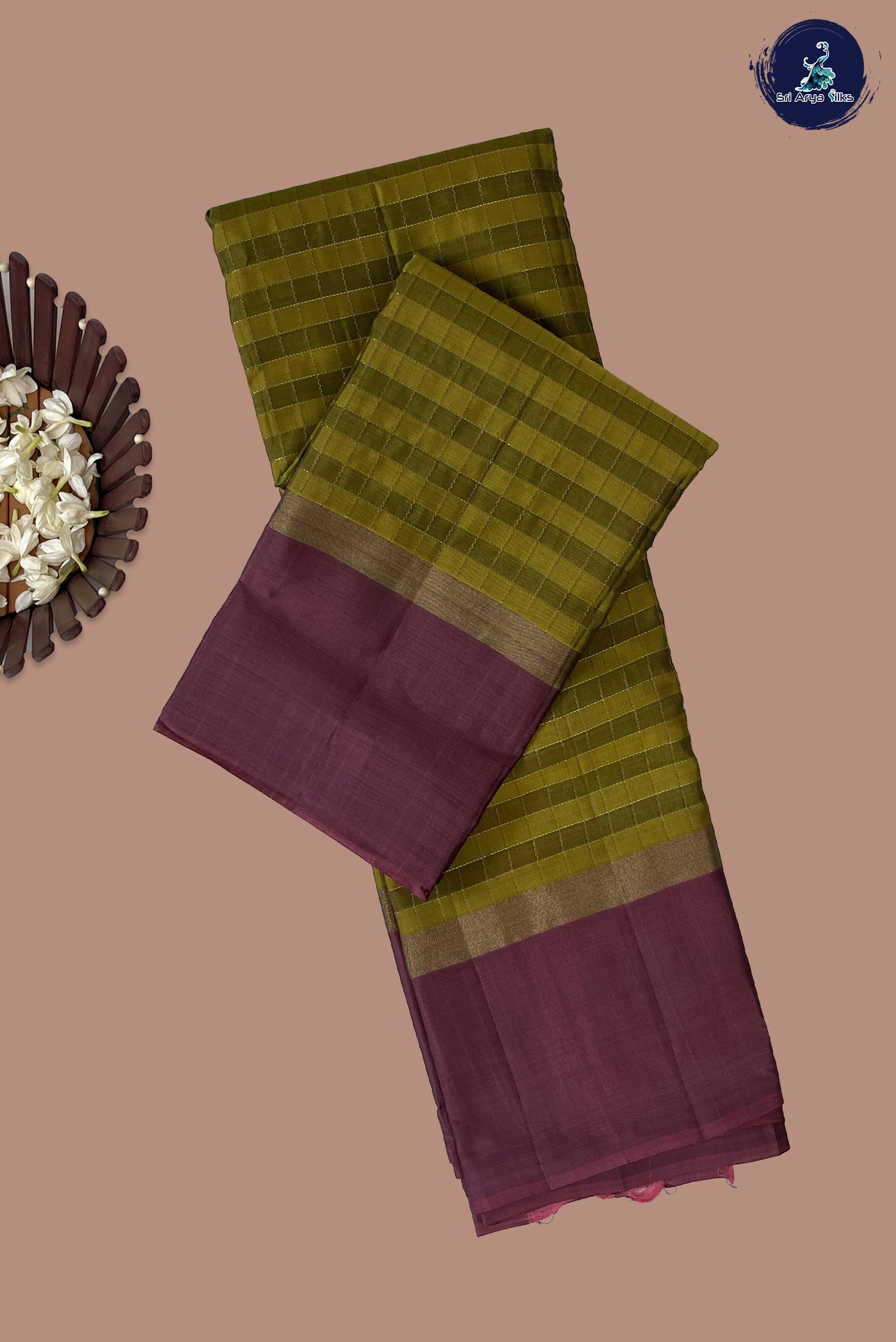Mustard Yellow Half Pure Silk Saree With Zari Checked Pattern