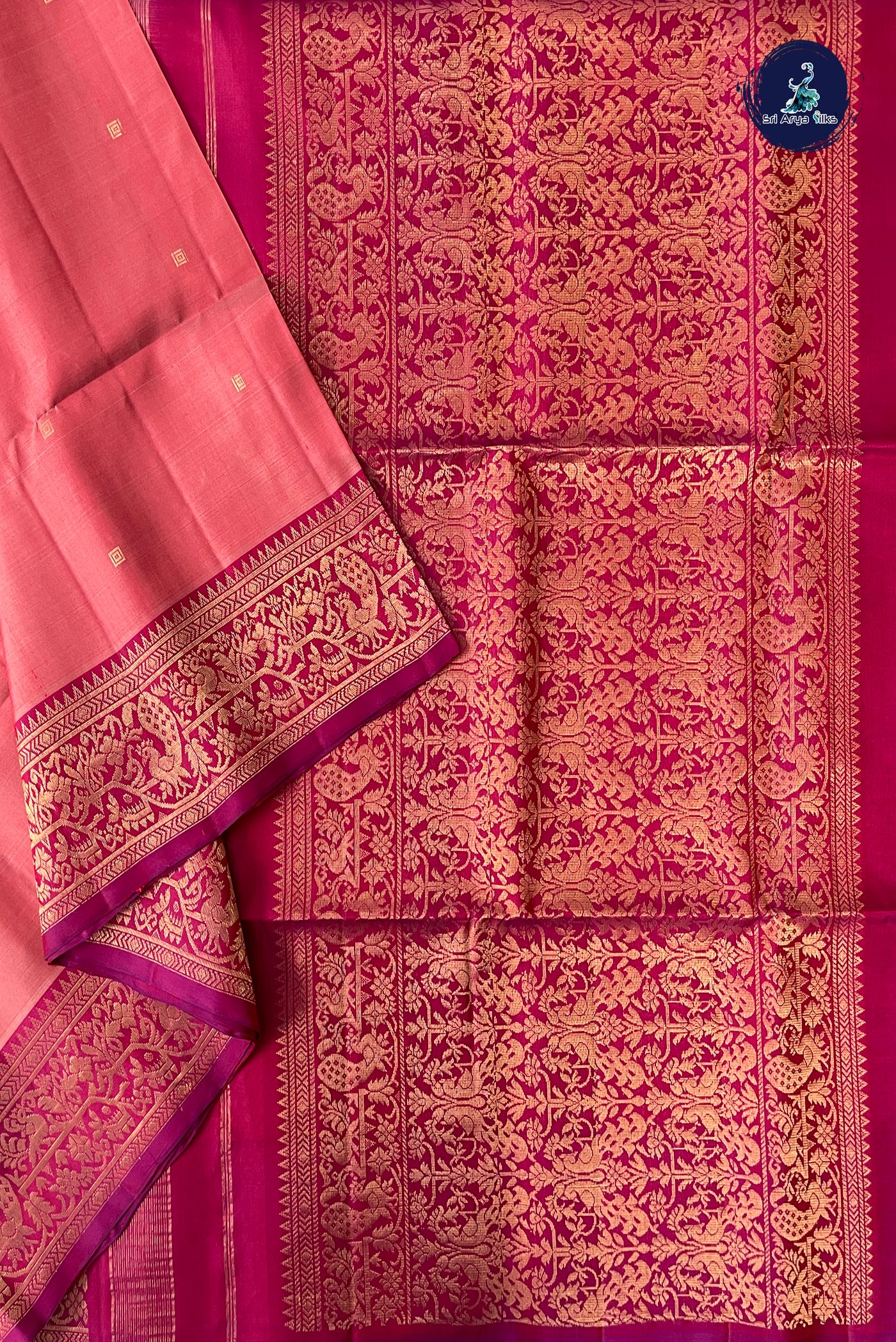Peach Soft Silk Saree With Zari Buttas Pattern