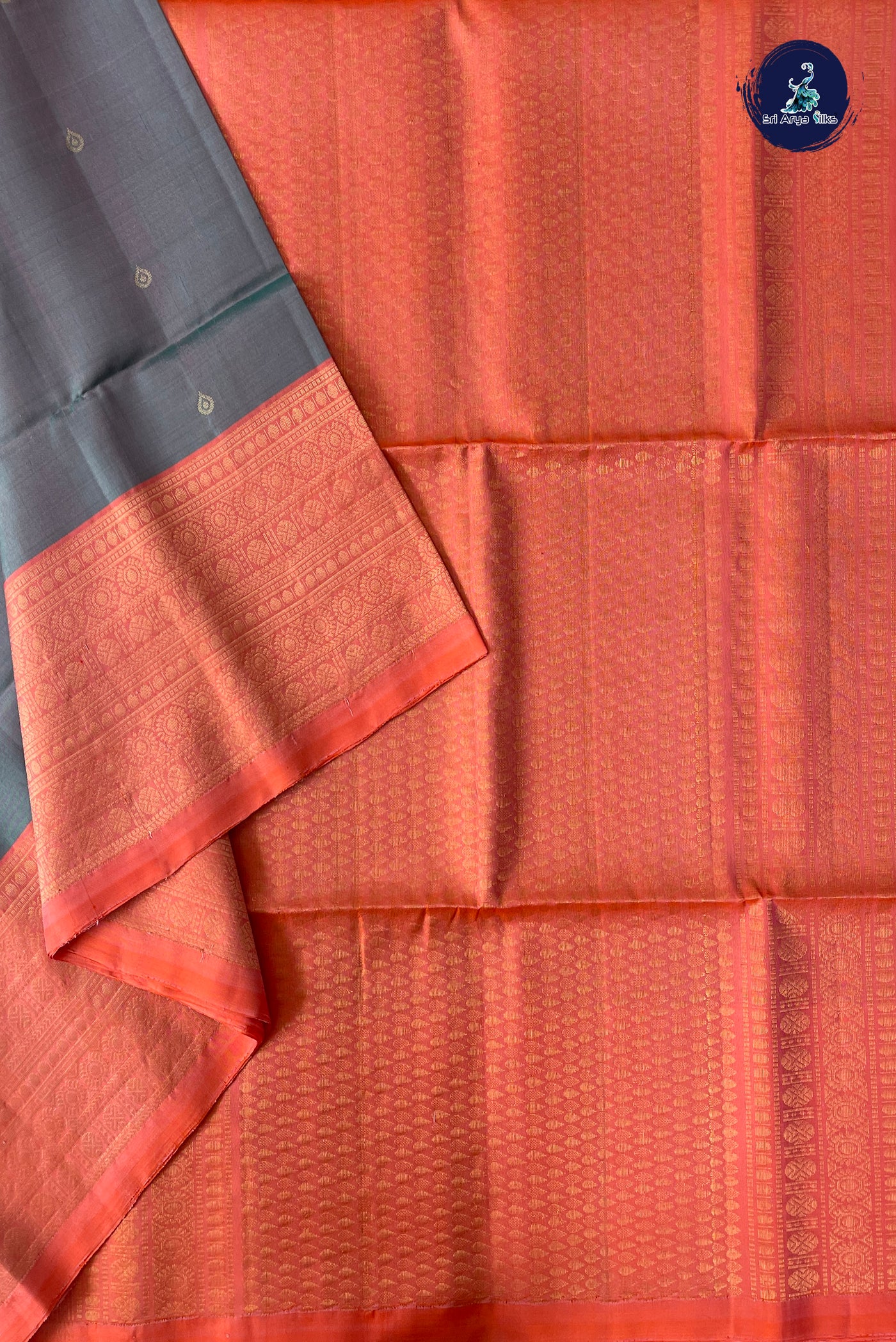 Dual Tone Grey Soft Silk Saree With Zari Buttas Pattern