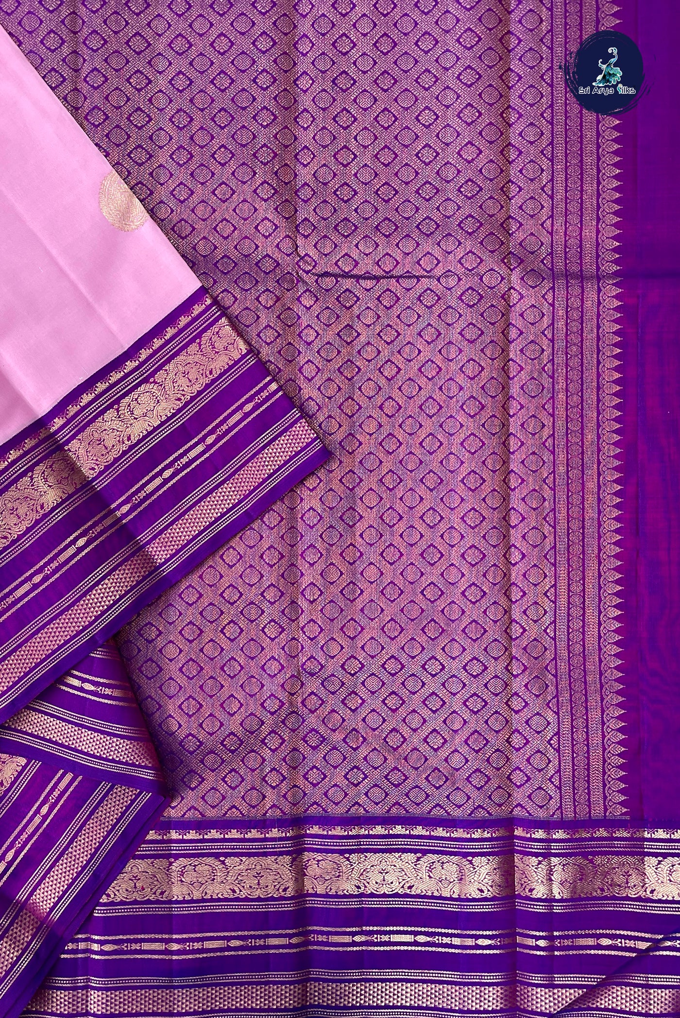 Lotus Pink Korvai Contrast Silk Saree With Zari Buttas Pattern