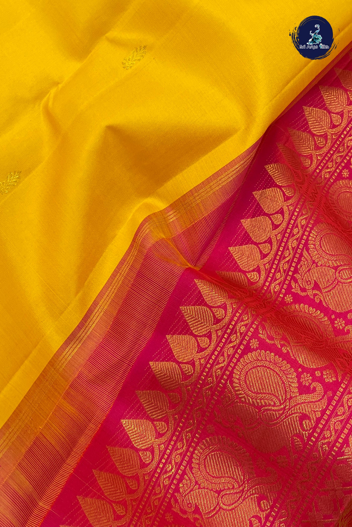 Yellow Korvai Contrast Silk Saree With Zari Buttas Pattern