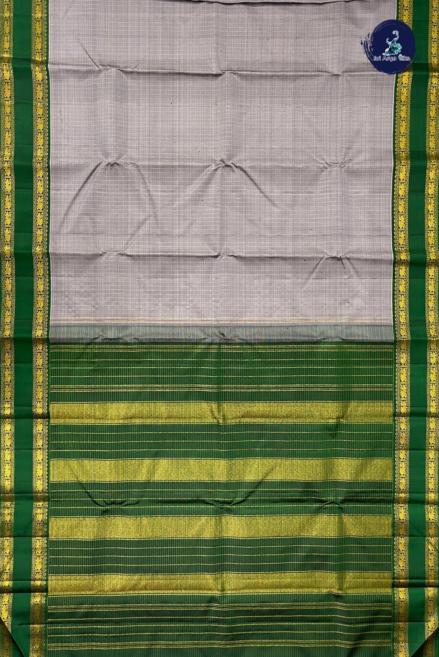 Greyish Lavender Checked Saree With Zari Checked Pattern