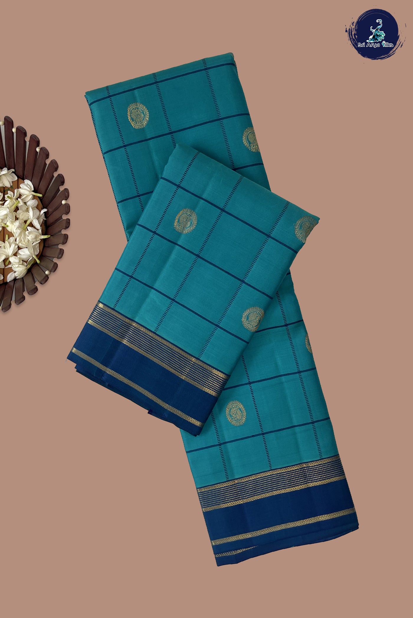 Blue Traditional Silk Saree With Checked Pattern