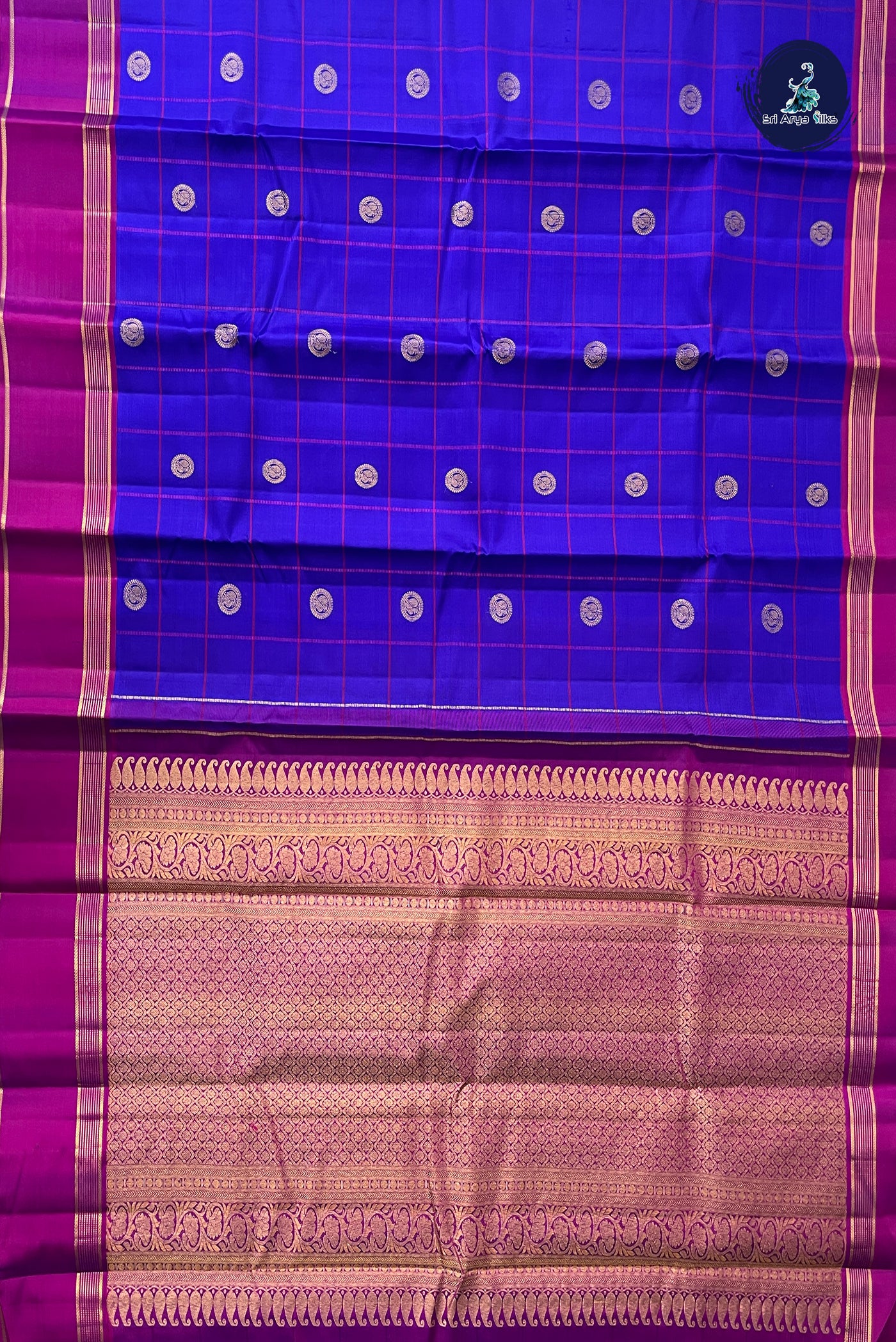Dark Blue Traditional Silk Saree With Checked Pattern