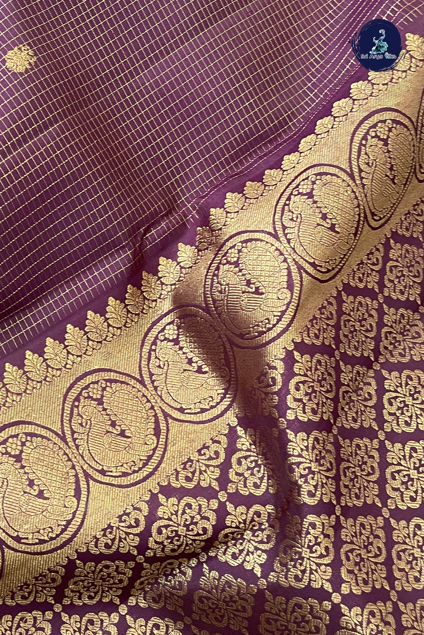 Brown Checked Saree With Zari Checked Pattern