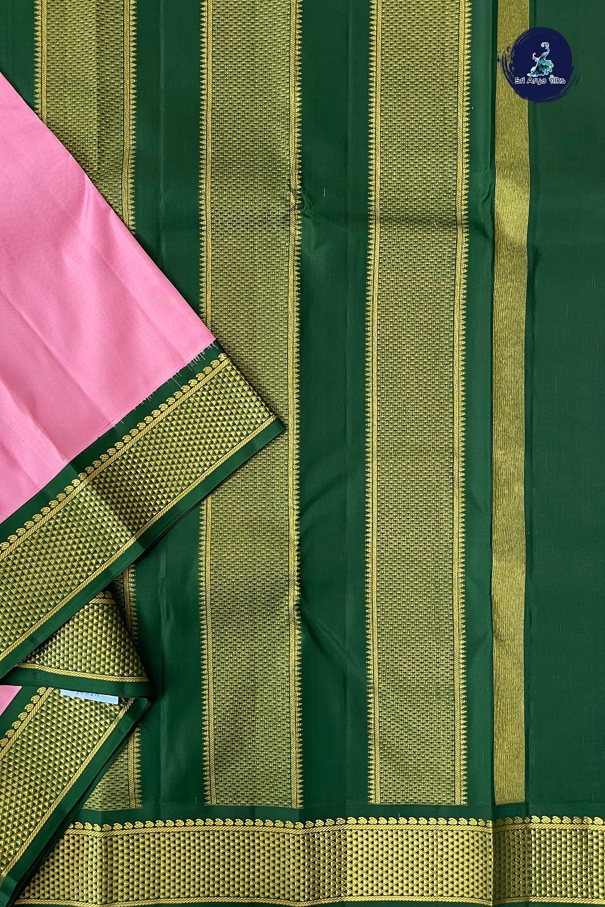 Lotus Pink Korvai Contrast Silk Saree With Plain Pattern