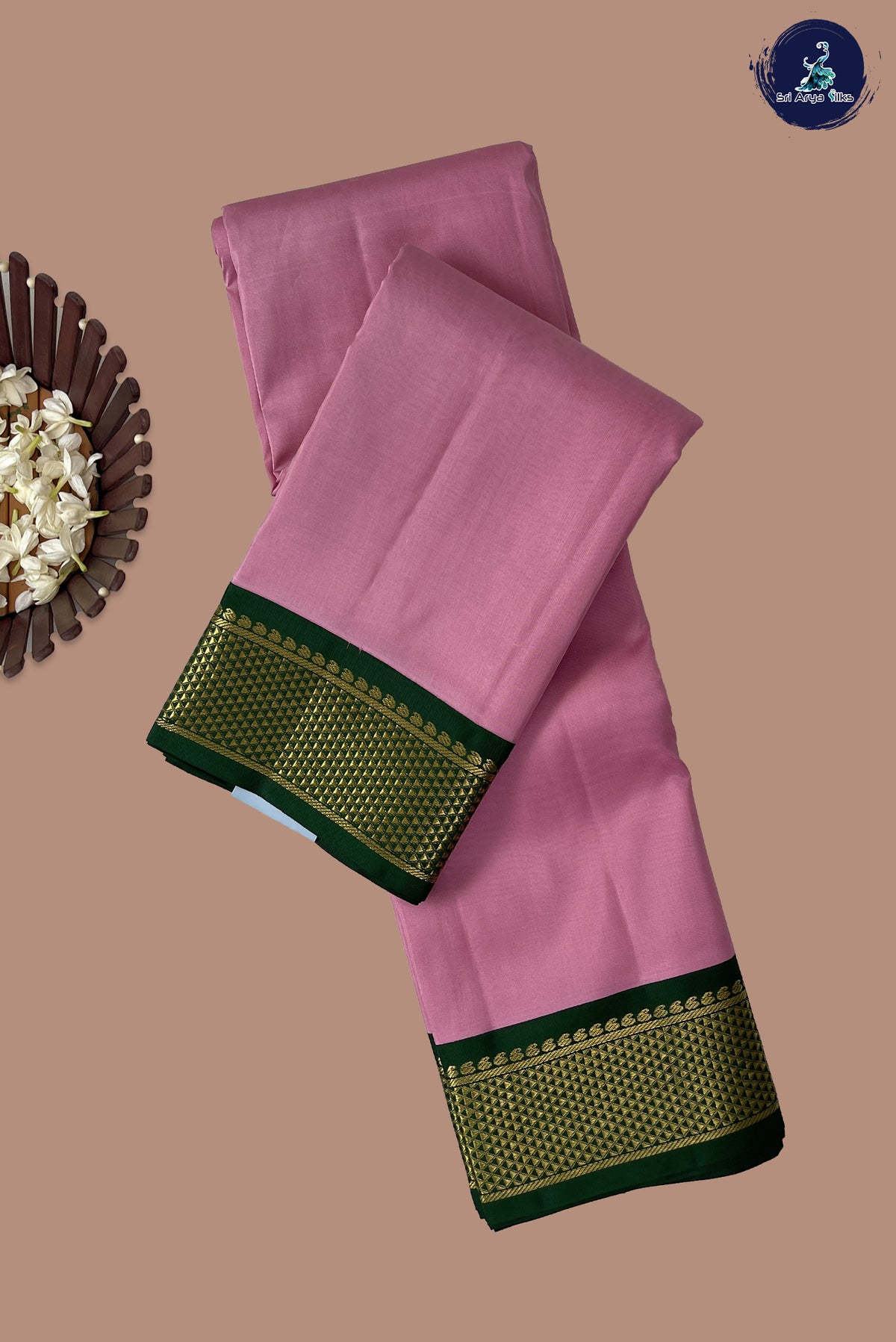 Lotus Pink Korvai Contrast Silk Saree With Plain Pattern