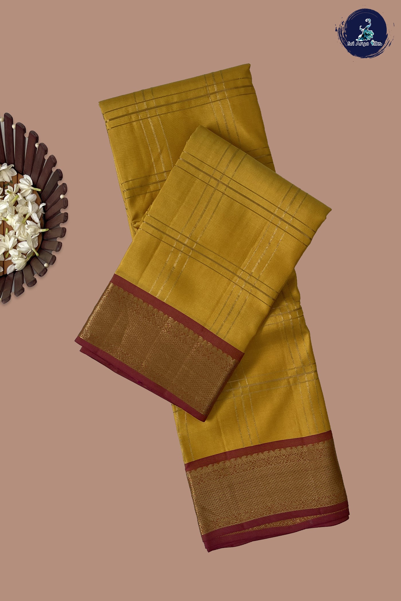 Yellow Checked Silk Saree With Zari Checked Pattern